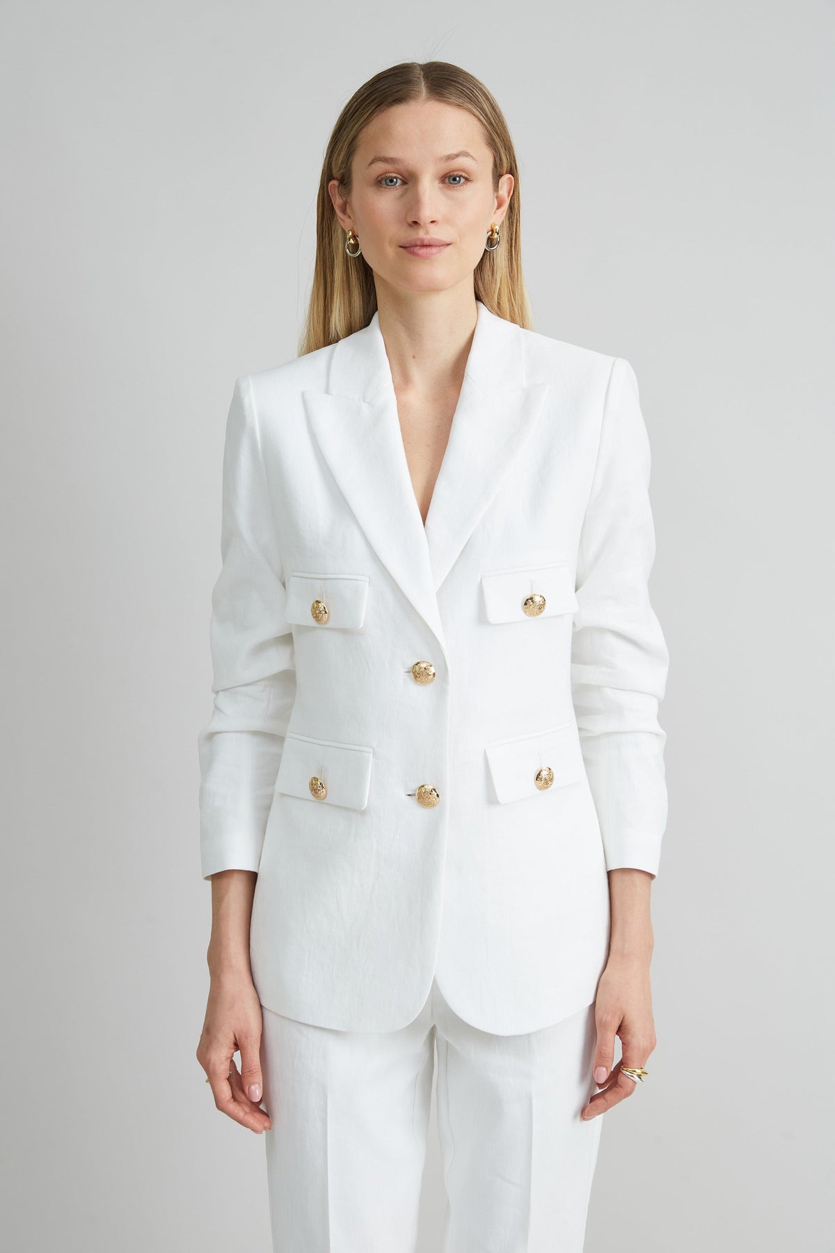 Linen Crest Button Blazer | Elie Tahari WHITE