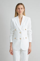 Linen Crest Button Blazer | Elie Tahari WHITE