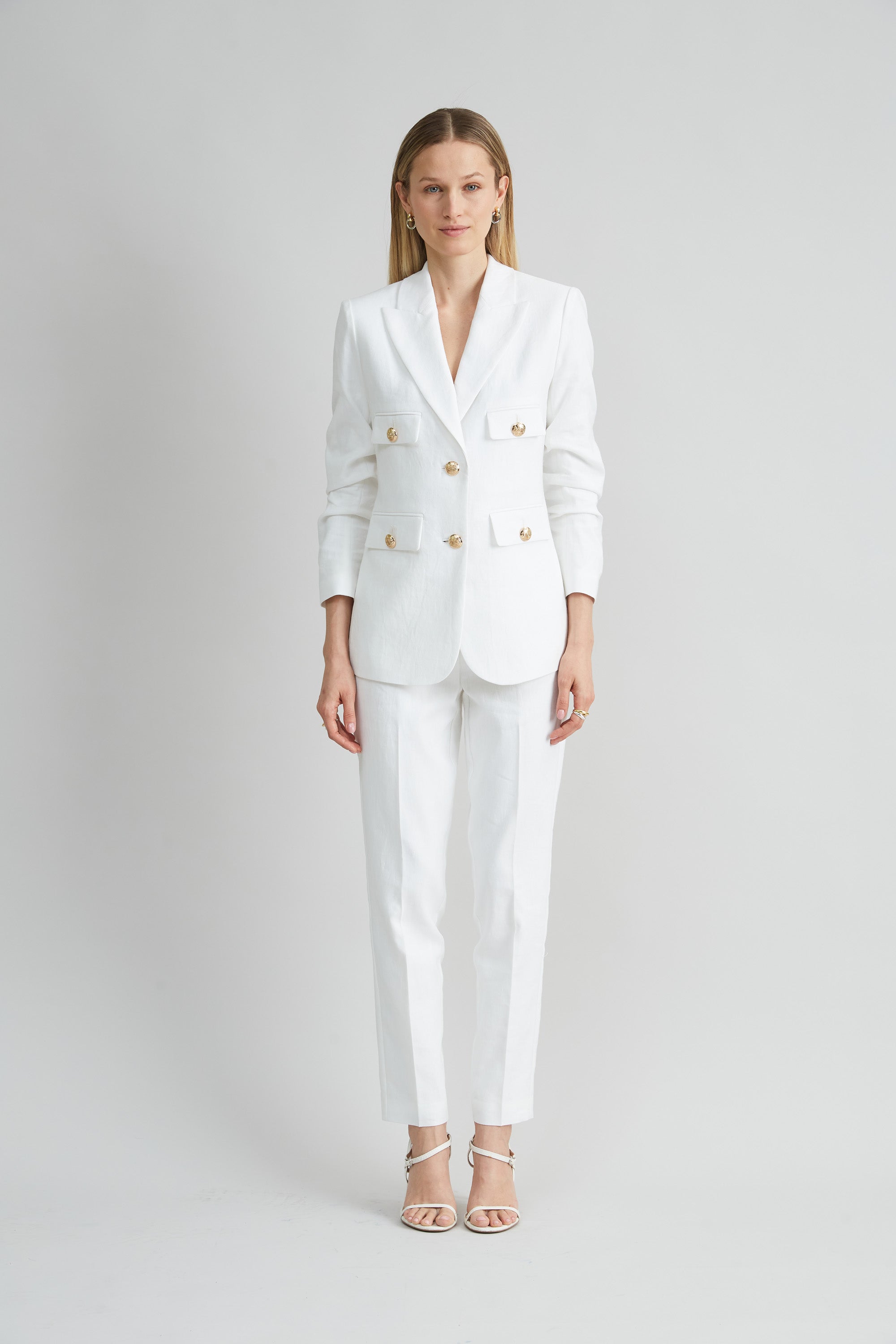 Linen Crest Button Blazer | Elie Tahari WHITE