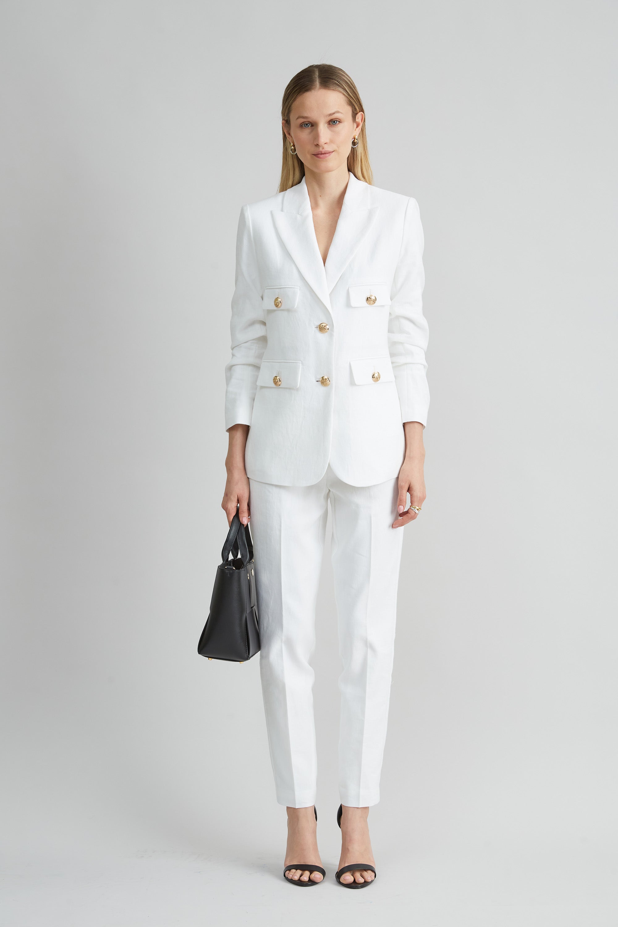 Linen Crest Button Blazer | Elie Tahari WHITE