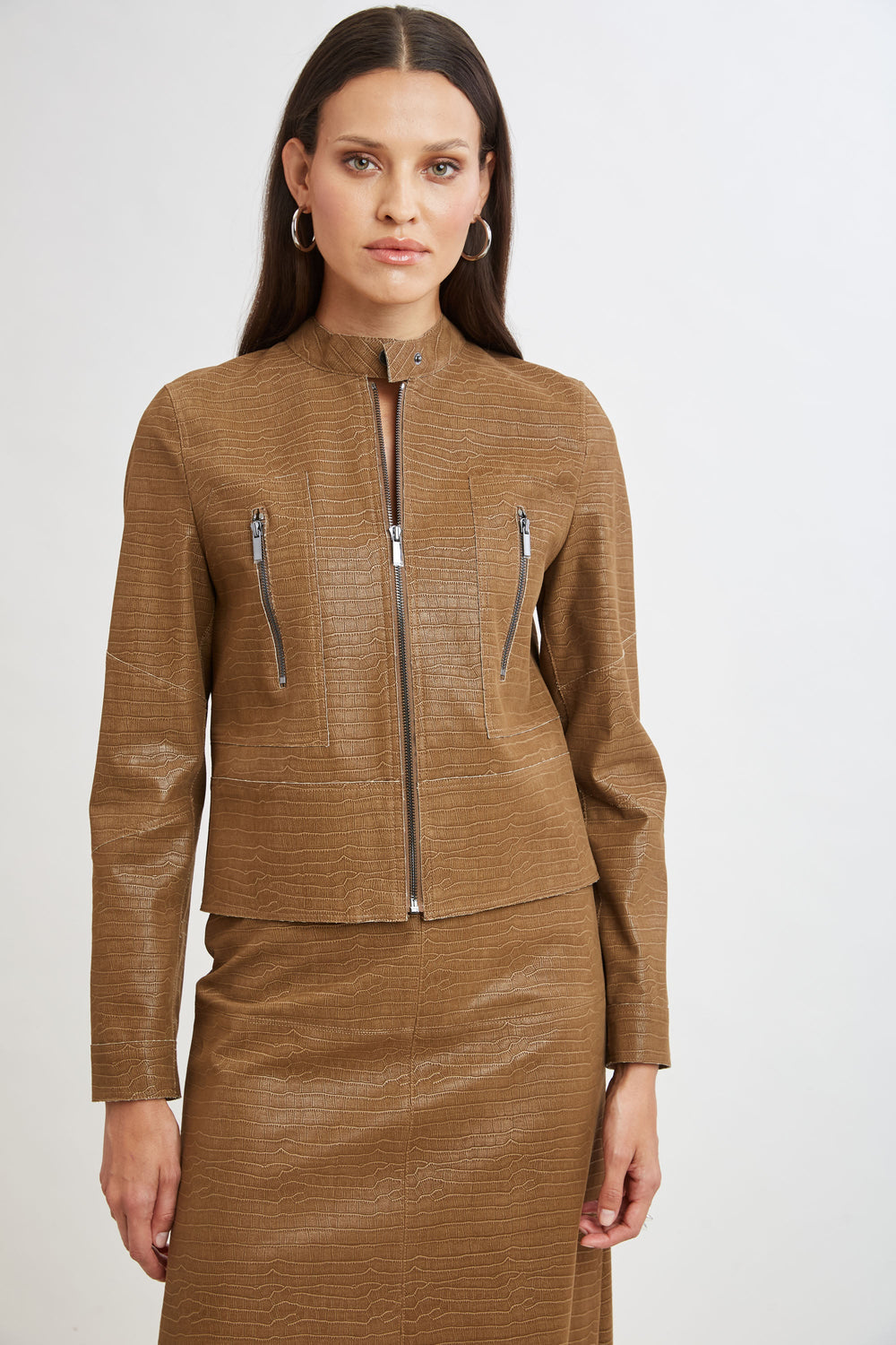 Croc Short Jacket | Elie Tahari CARAMEL