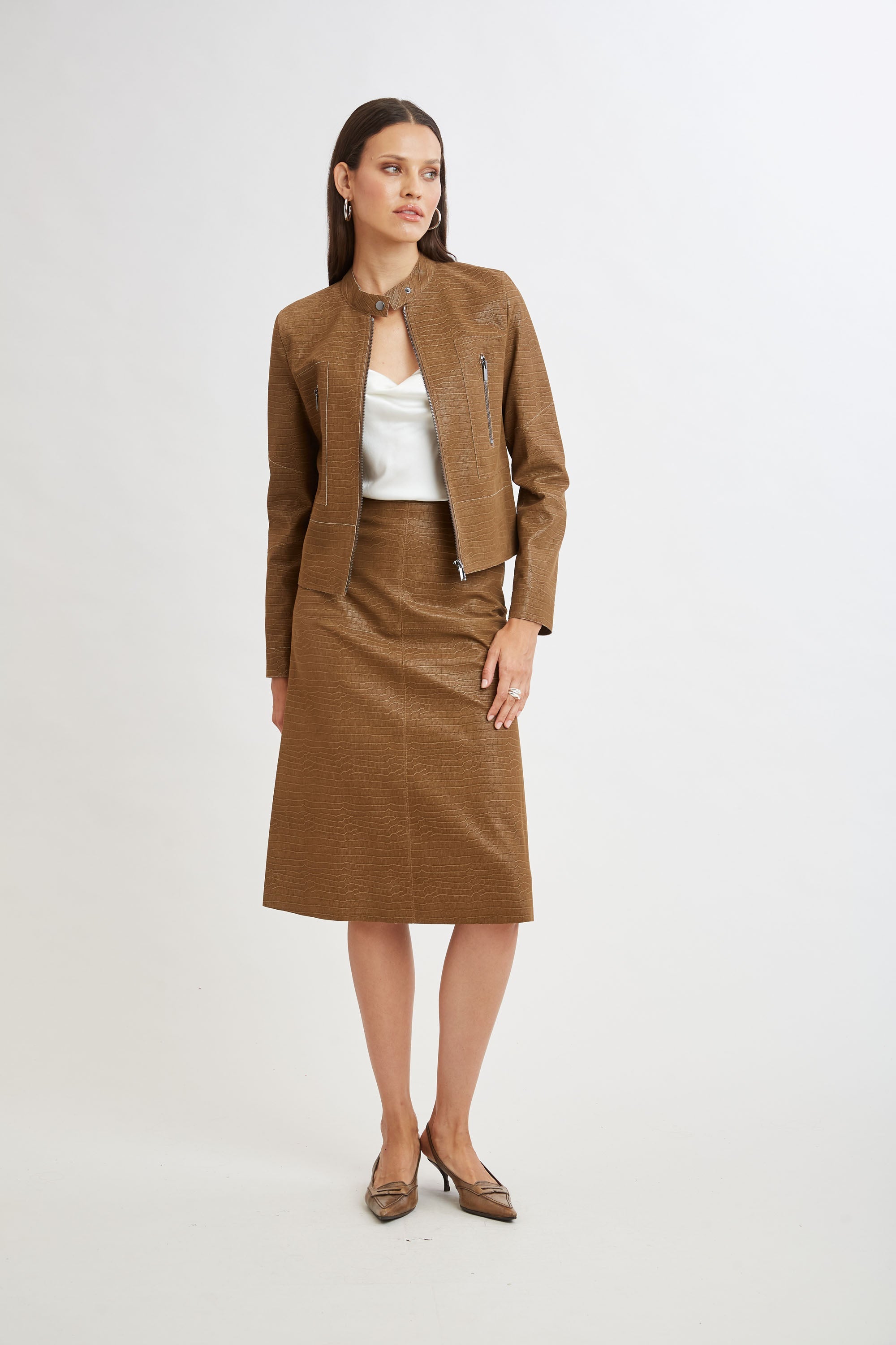 Croc Short Jacket | Elie Tahari CARAMEL