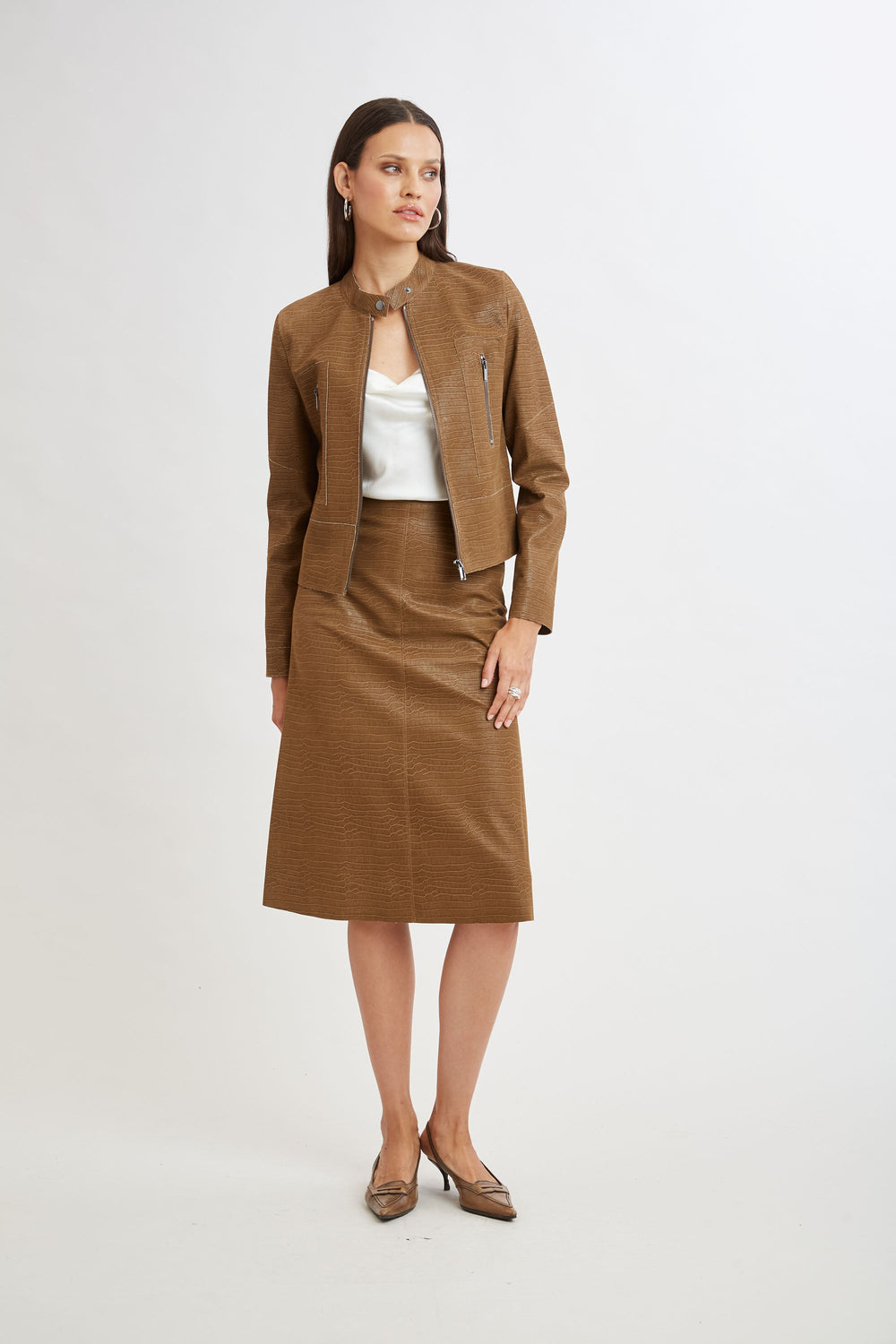 Croc Short Jacket | Elie Tahari CARAMEL