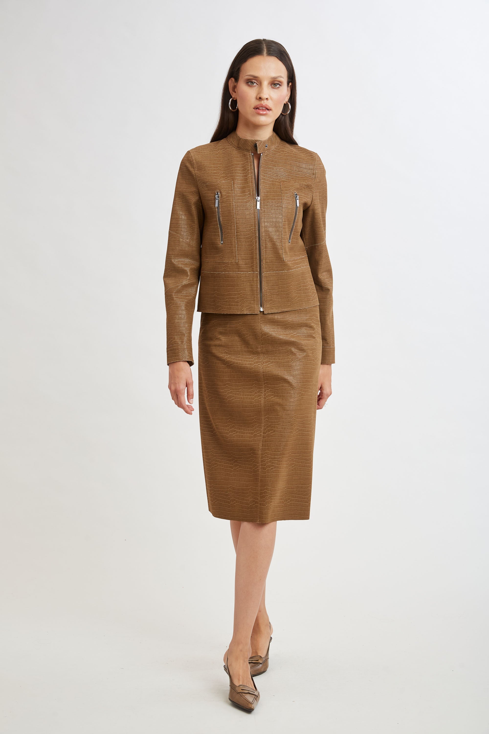Croc Short Jacket | Elie Tahari CARAMEL