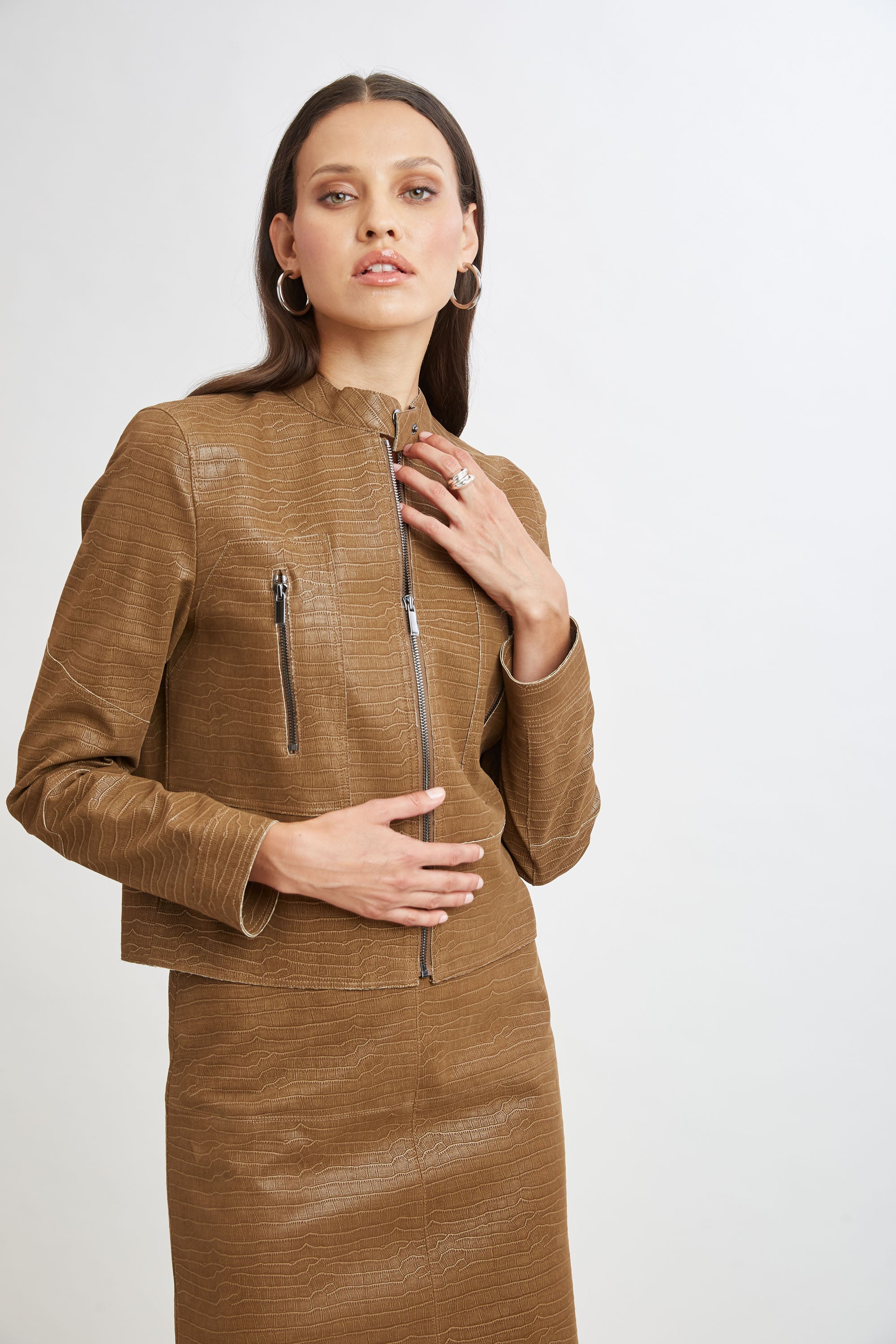 Croc Short Jacket | Elie Tahari CARAMEL