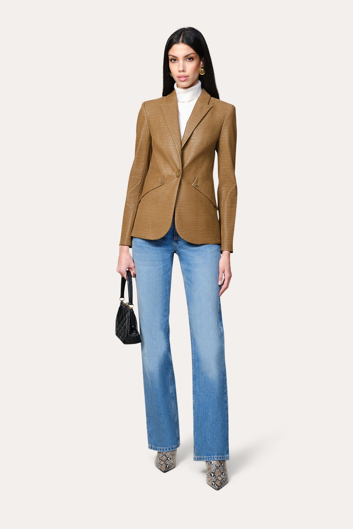 Crocodile Panel Blazer | Elie Tahari CARAMEL