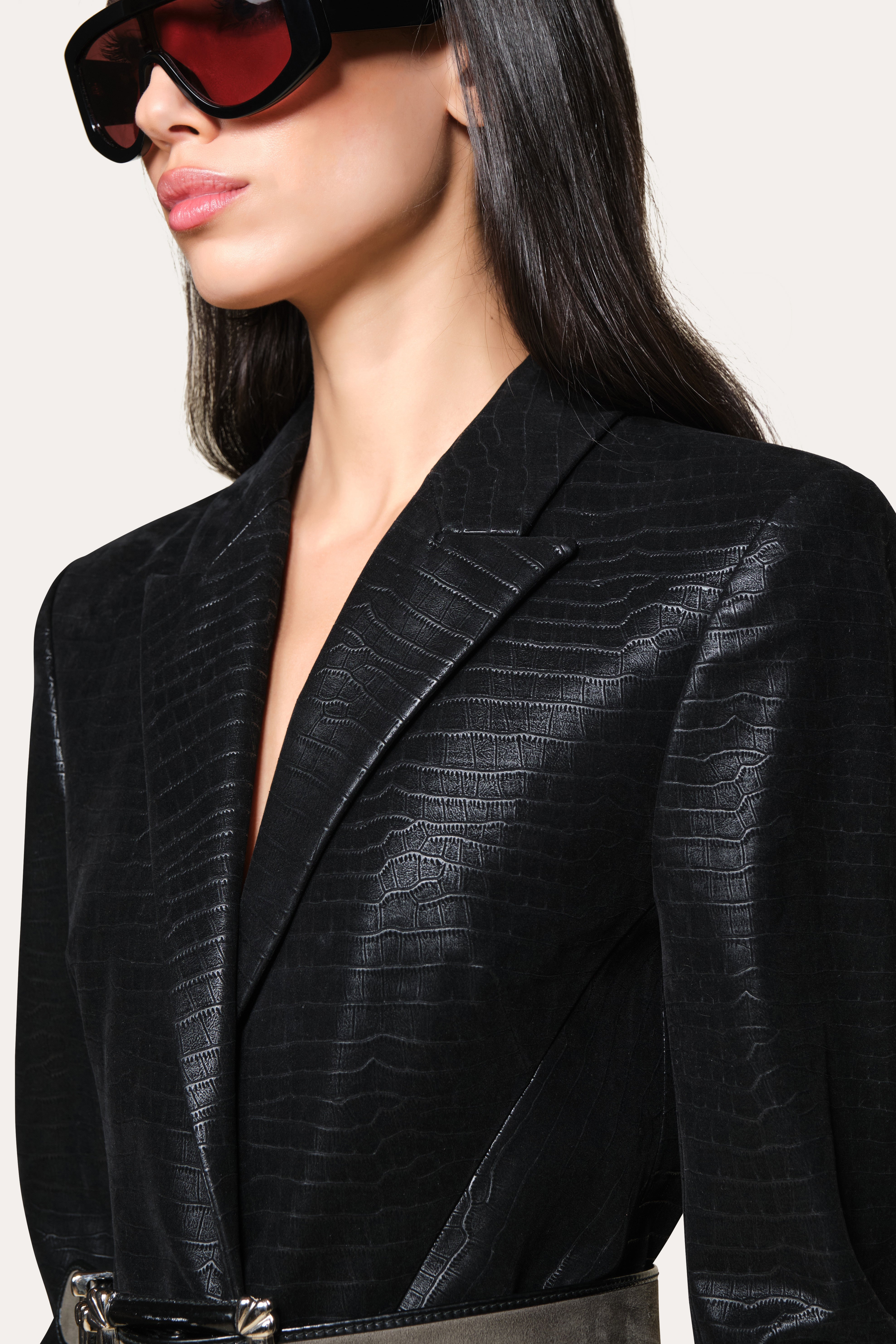 Crocodile Panel Blazer | Elie Tahari BLACK