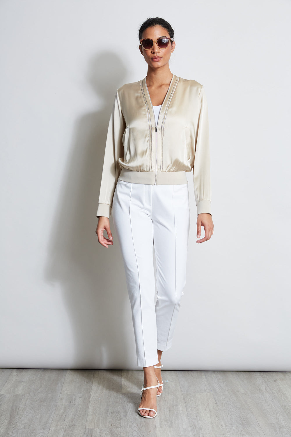 Silk Satin Bomber Jacket | Elie Tahari DRIFTWOOD