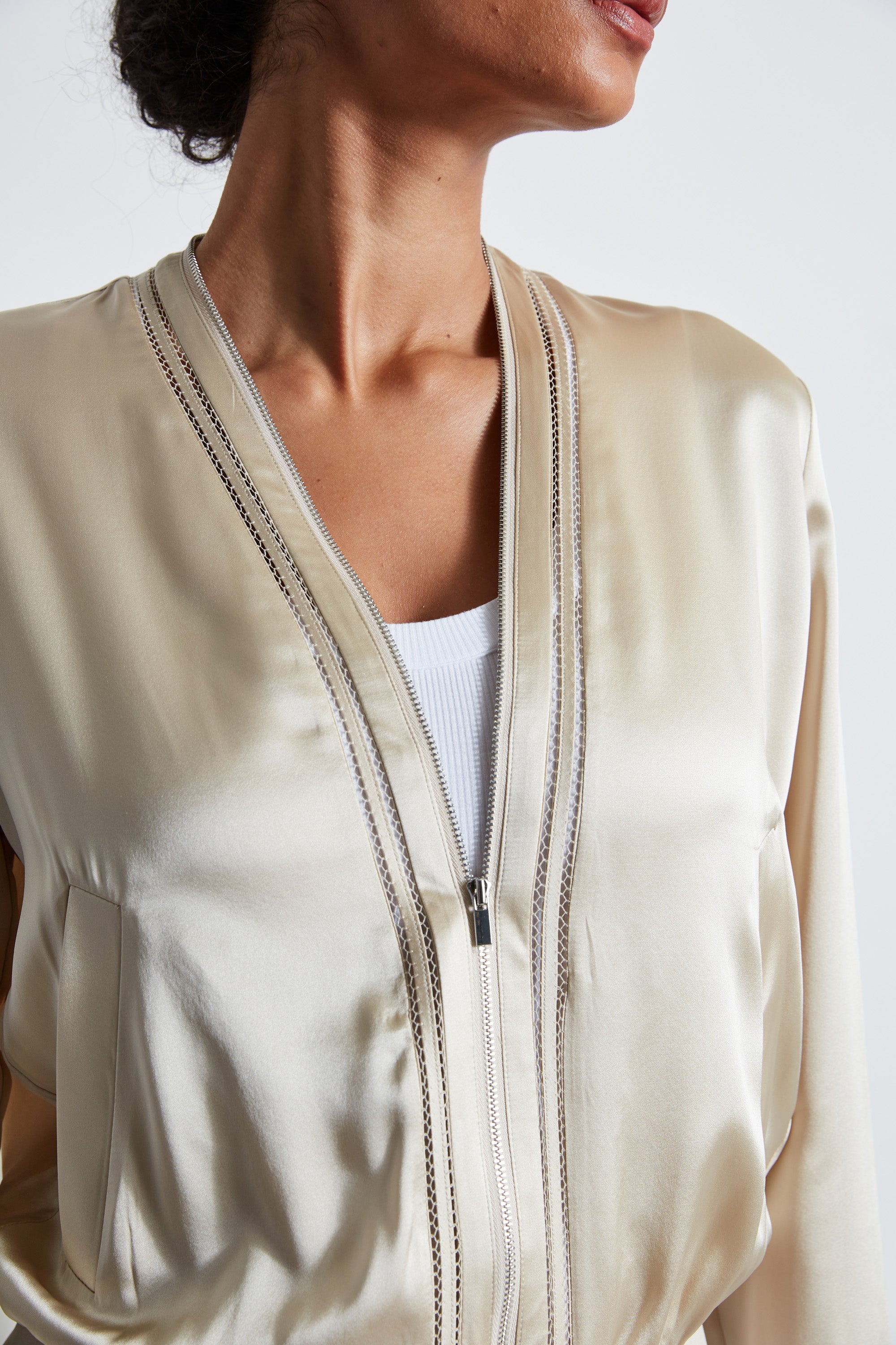 Silk Satin Bomber Jacket | Elie Tahari DRIFTWOOD