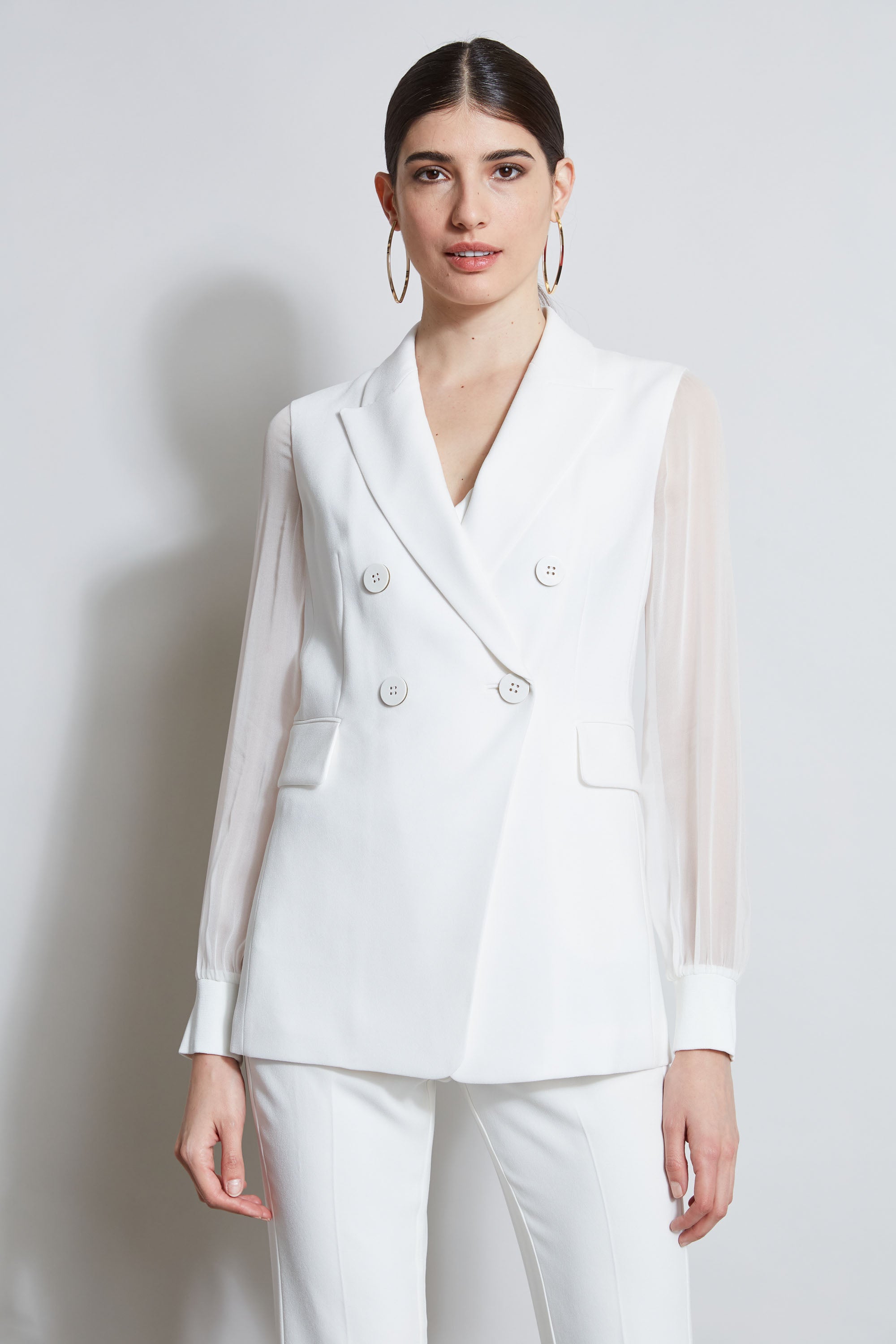 Double Breasted Chiffon Sleeve Blazer | Elie Tahari FOAM