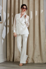 Double Breasted Chiffon Sleeve Blazer | Elie Tahari FOAM