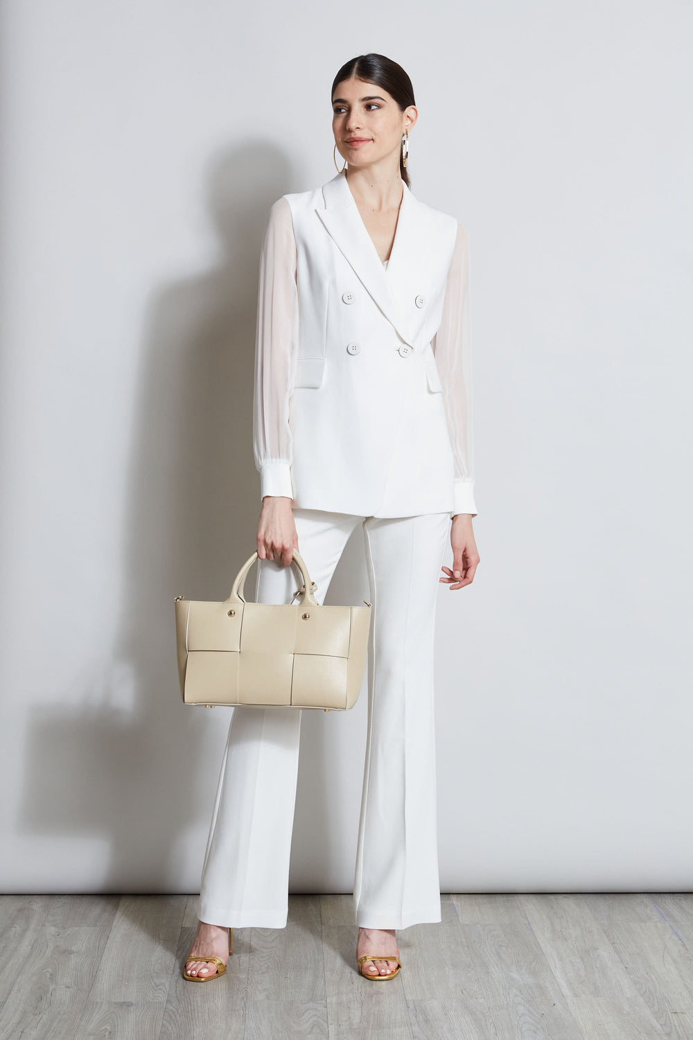 Double Breasted Chiffon Sleeve Blazer | Elie Tahari FOAM