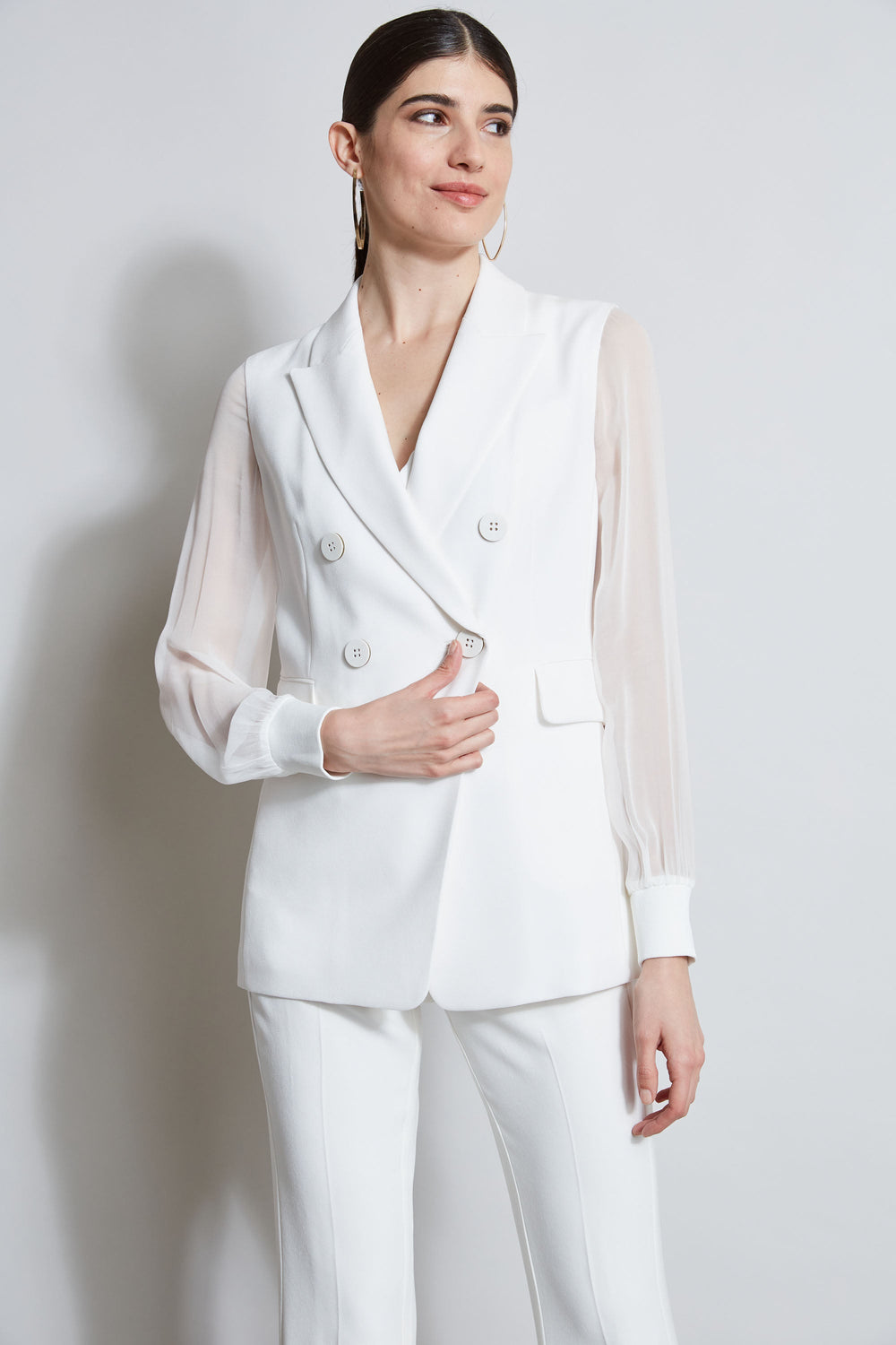 Double Breasted Chiffon Sleeve Blazer | Elie Tahari FOAM