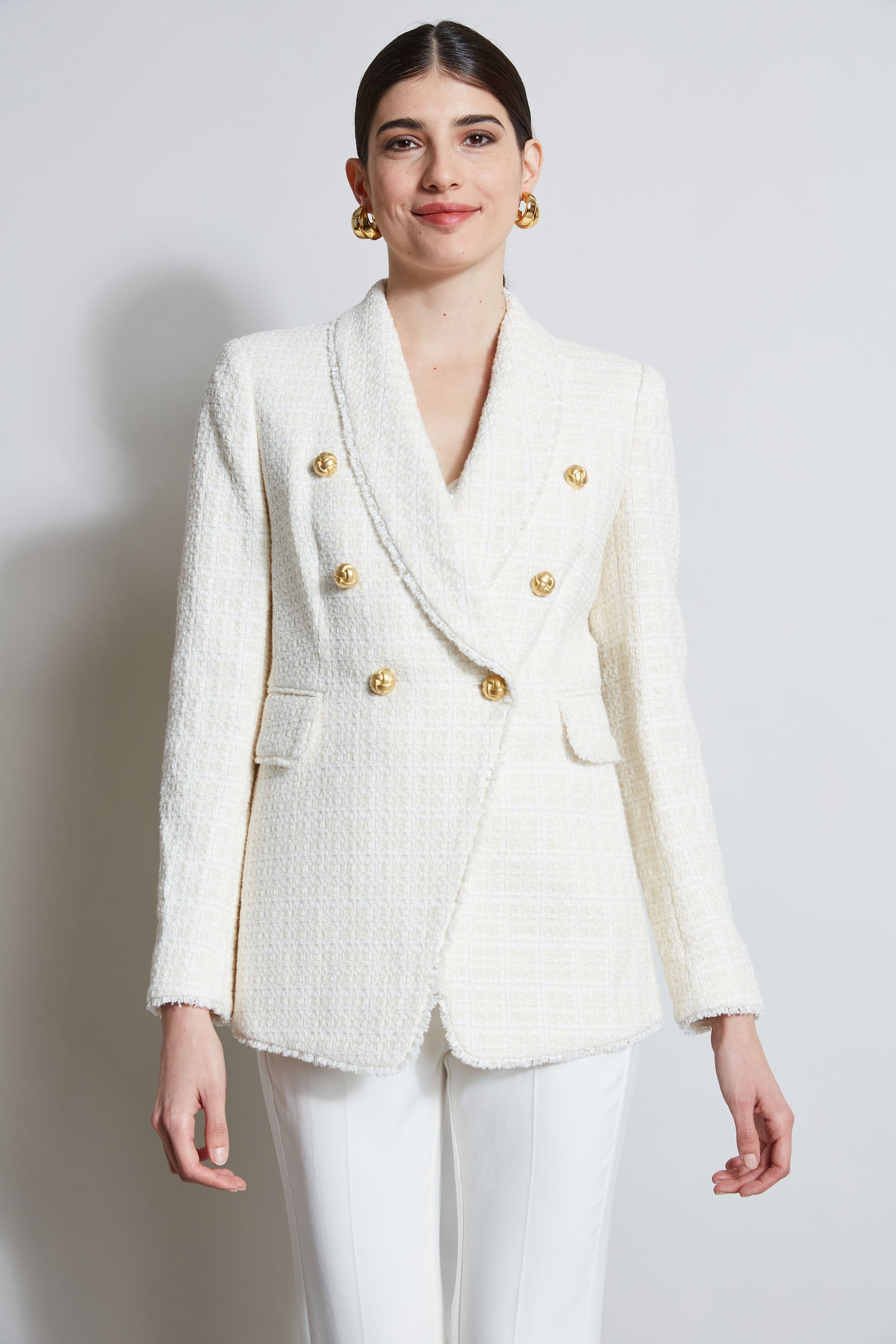 Tweed Double Breasted Blazer | Elie Tahari FOAM