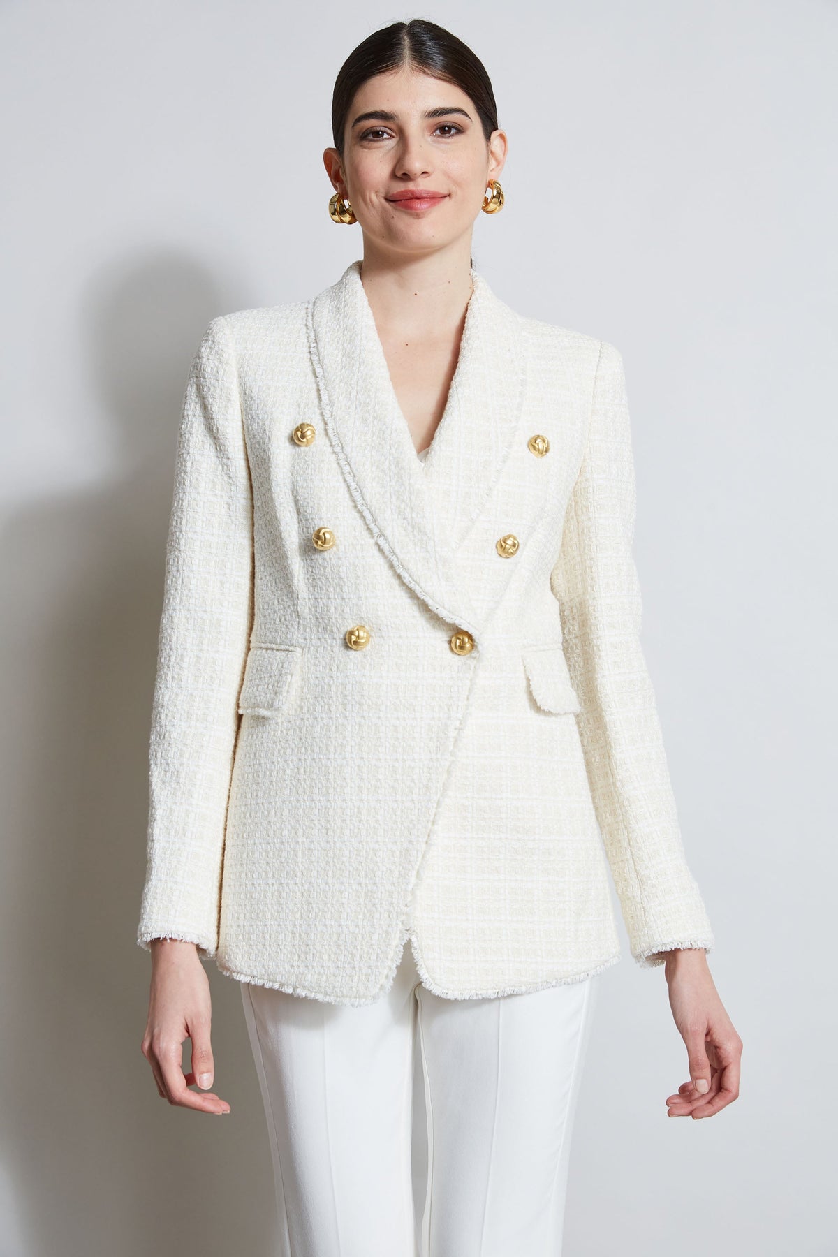 Tweed Double Breasted Blazer | Elie Tahari FOAM
