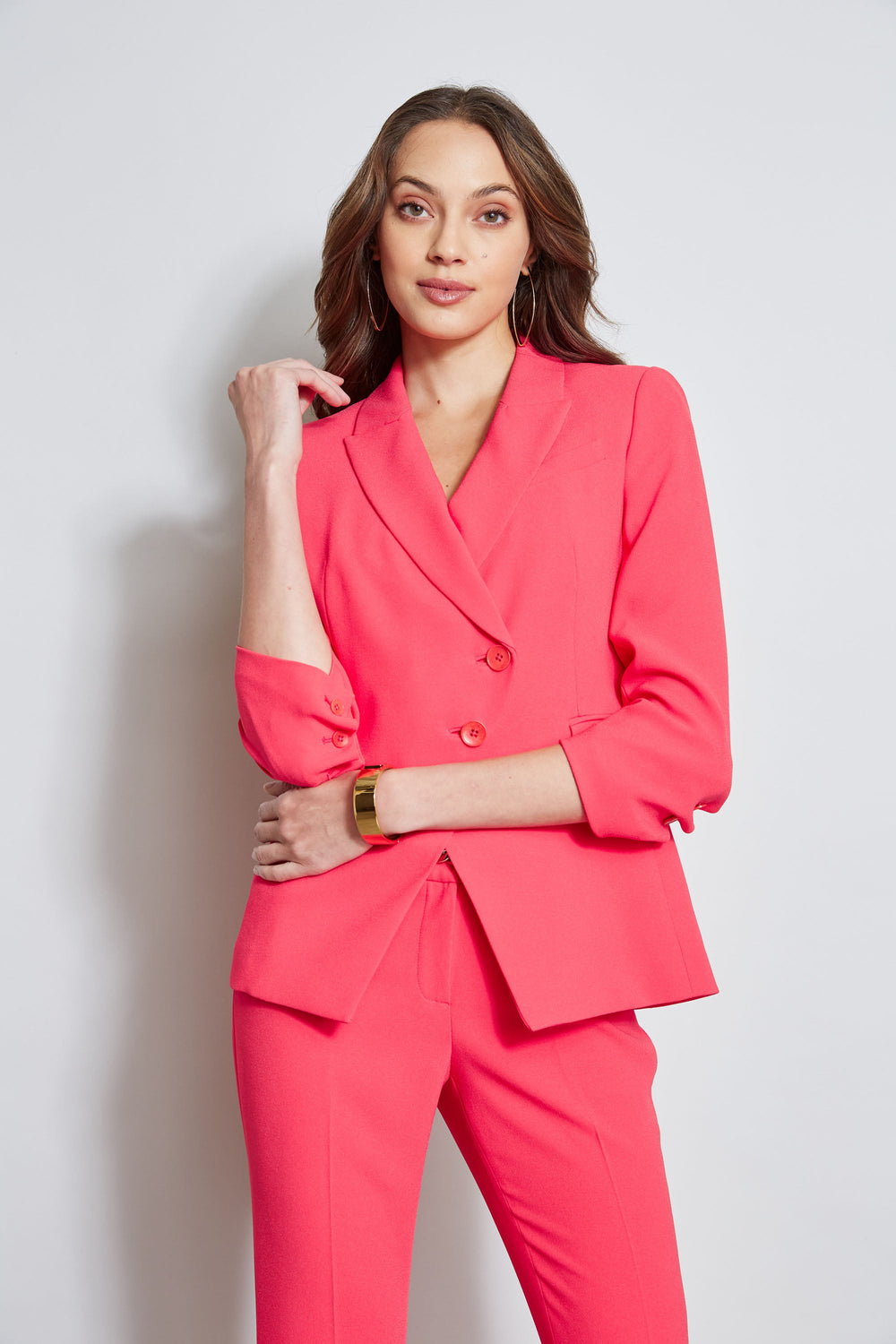 3 Button Ruched Sleeve Blazer | Elie Tahari WILD STRAWBERRY