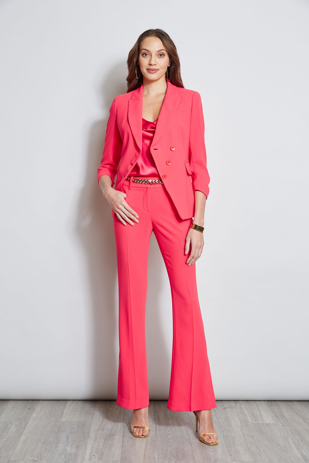 3 Button Ruched Sleeve Blazer | Elie Tahari WILD STRAWBERRY