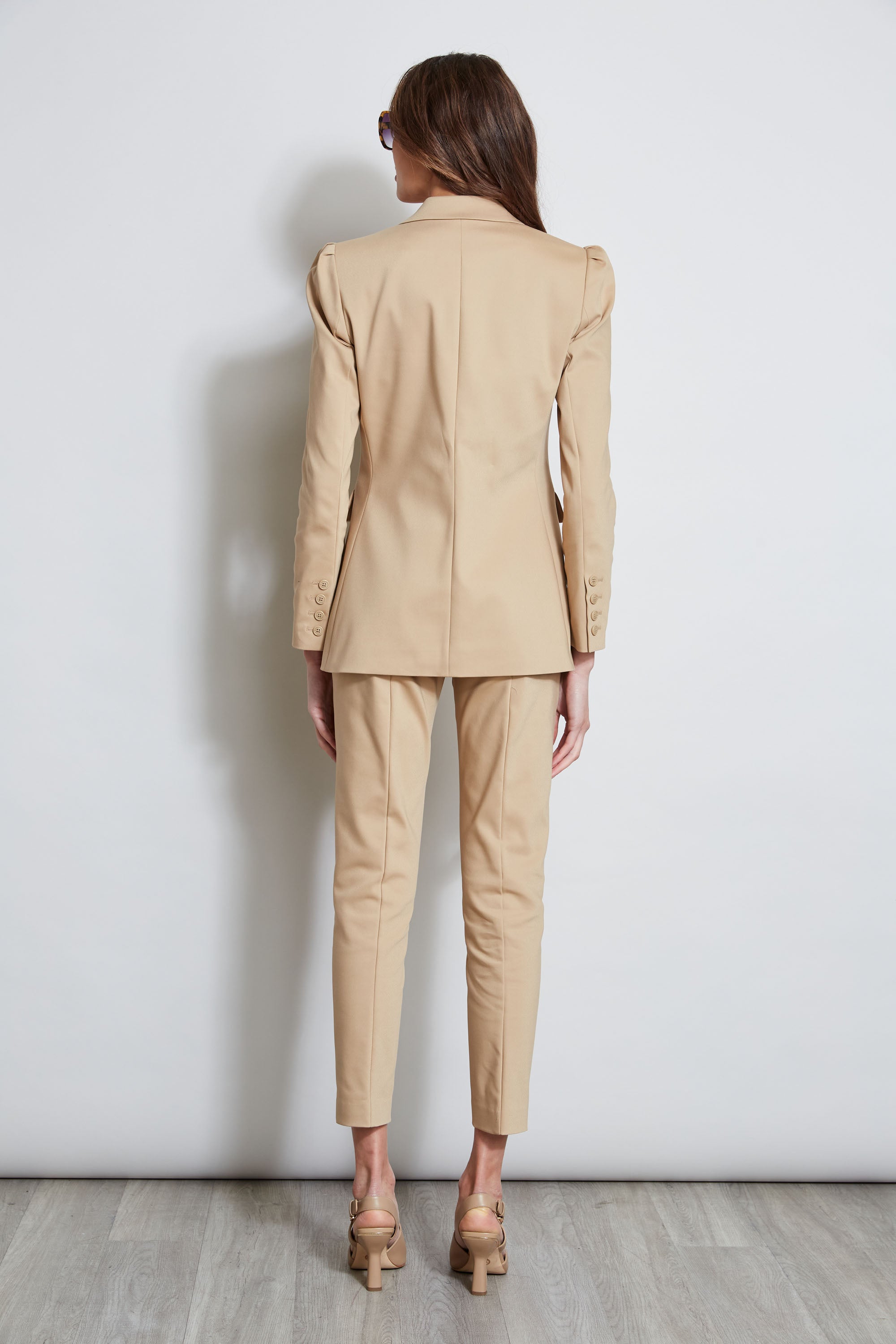 Pleat Shoulder Cotton Blazer | Elie Tahari SANDCASTLE