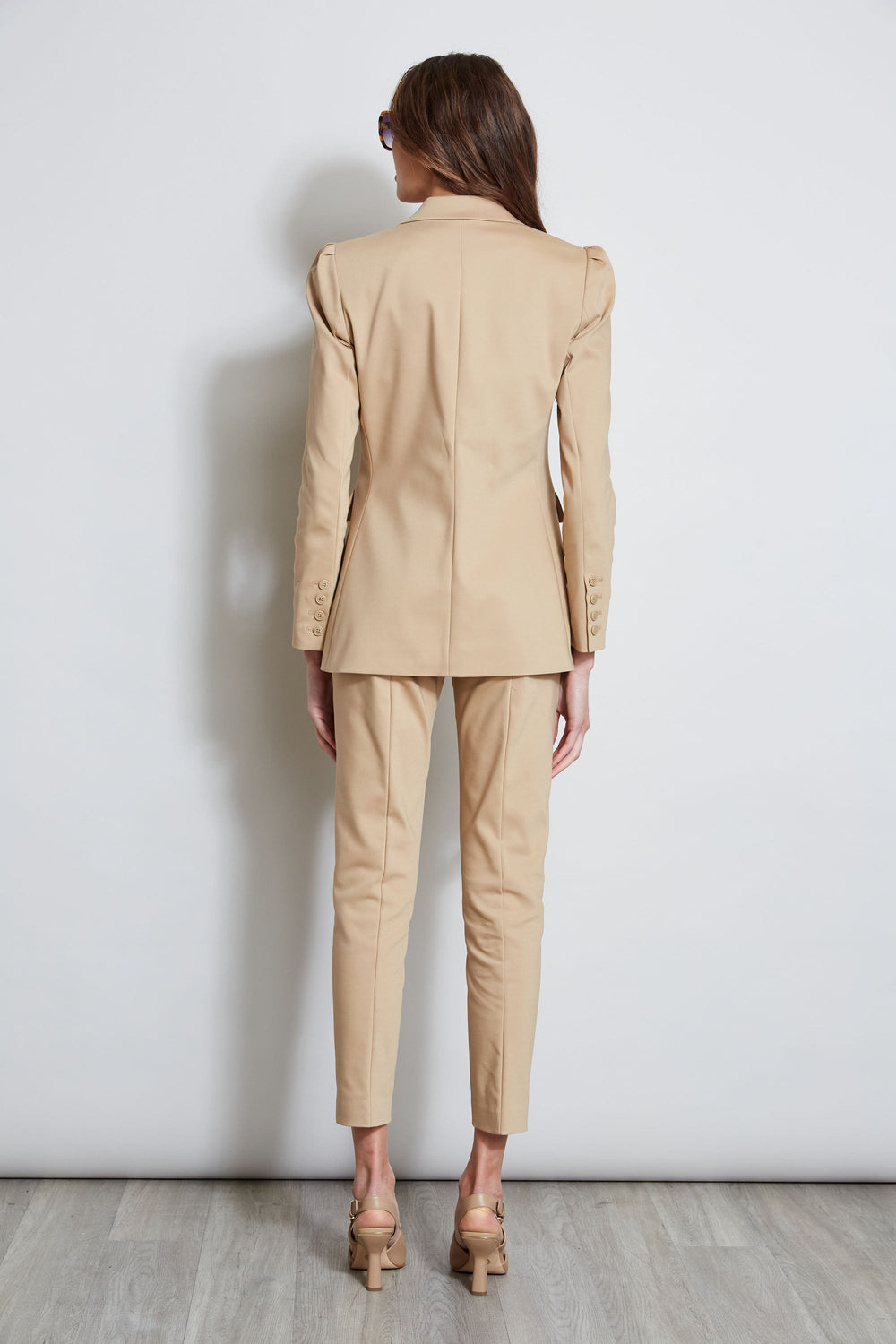 Pleat Shoulder Cotton Blazer | Elie Tahari SANDCASTLE