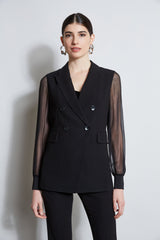 Double Breasted Chiffon Sleeve Blazer | Elie Tahari BLACK