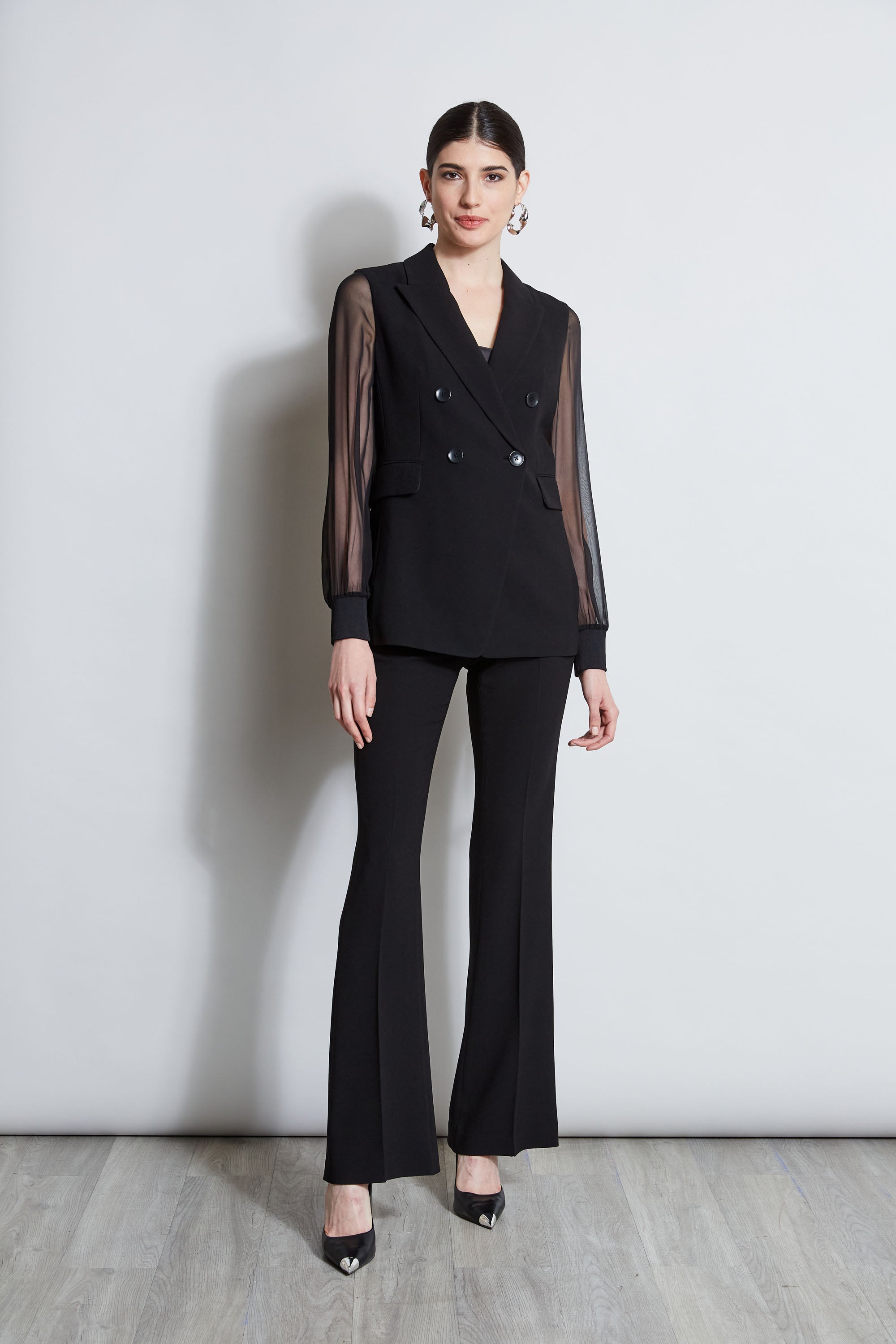Double Breasted Chiffon Sleeve Blazer | Elie Tahari BLACK