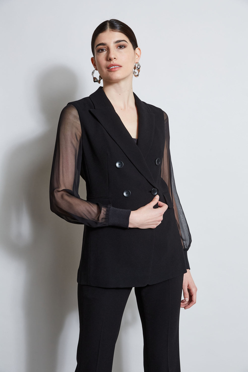 Double Breasted Chiffon Sleeve Blazer | Elie Tahari BLACK