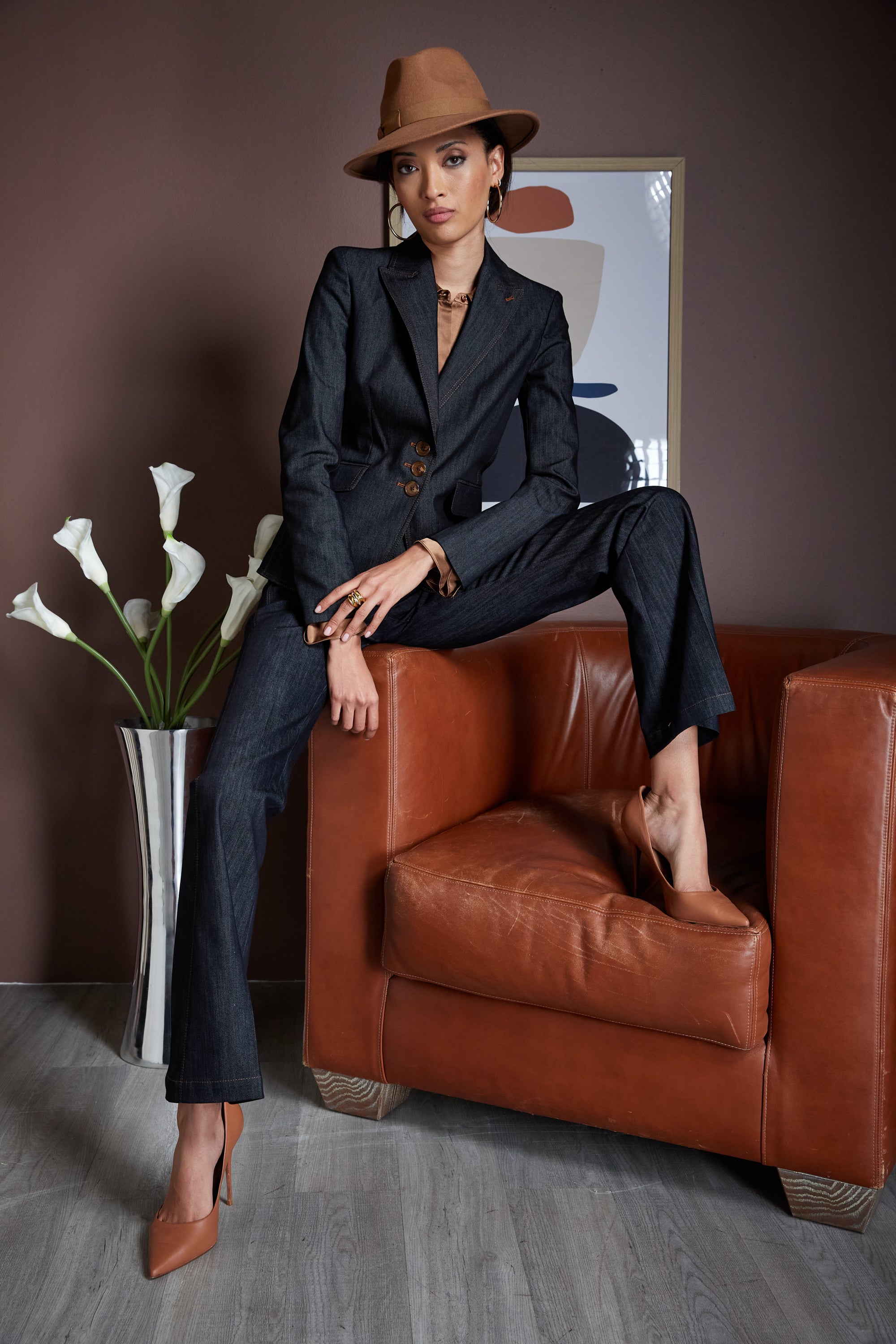 Denim 3 Button Blazer | Elie Tahari INDIGO