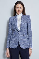 Tweed Panel Single Button Blazer | Elie Tahari BLUE MULTI