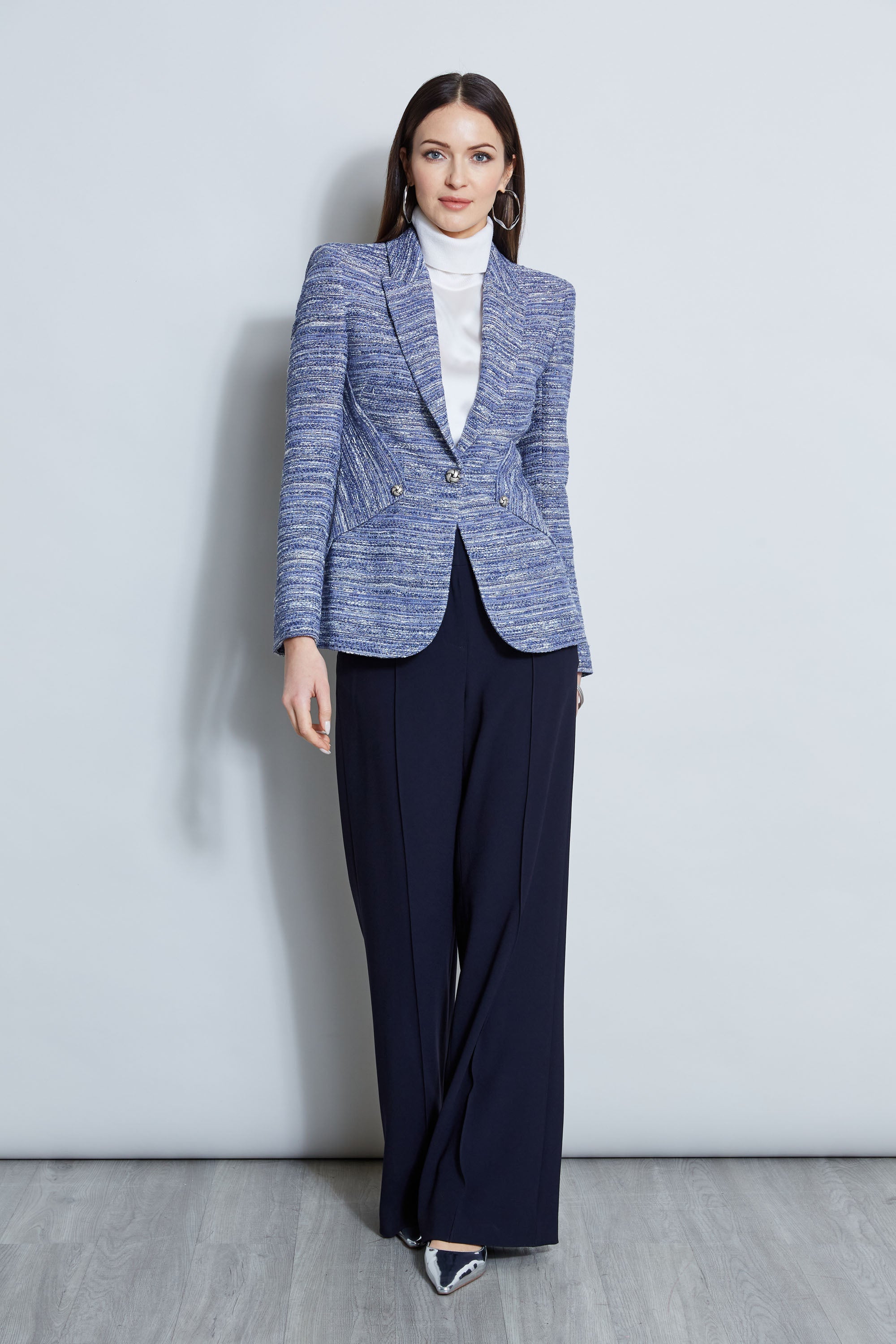Tweed Panel Single Button Blazer | Elie Tahari BLUE MULTI