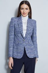 Tweed Panel Single Button Blazer | Elie Tahari BLUE MULTI