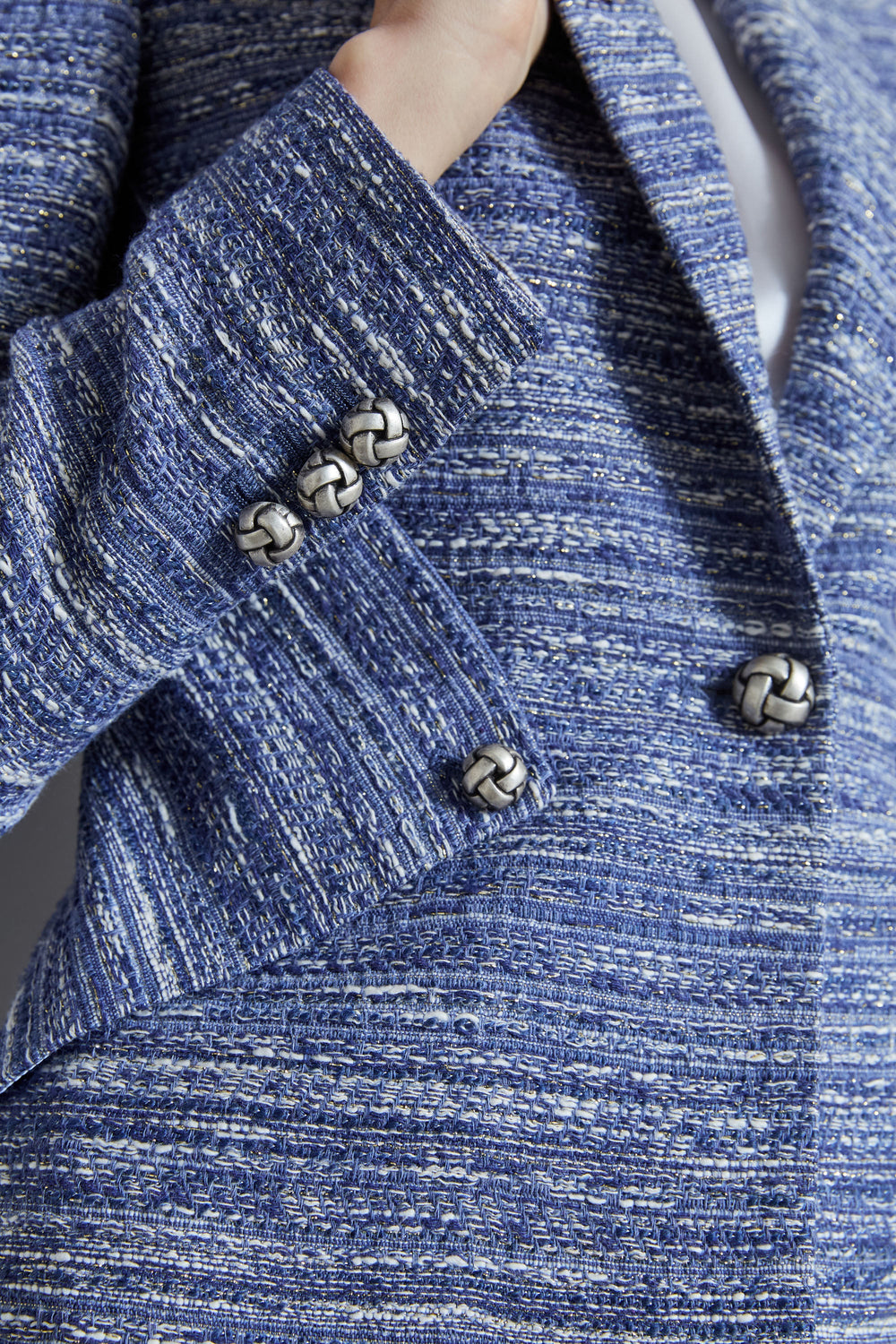Tweed Panel Single Button Blazer | Elie Tahari BLUE MULTI