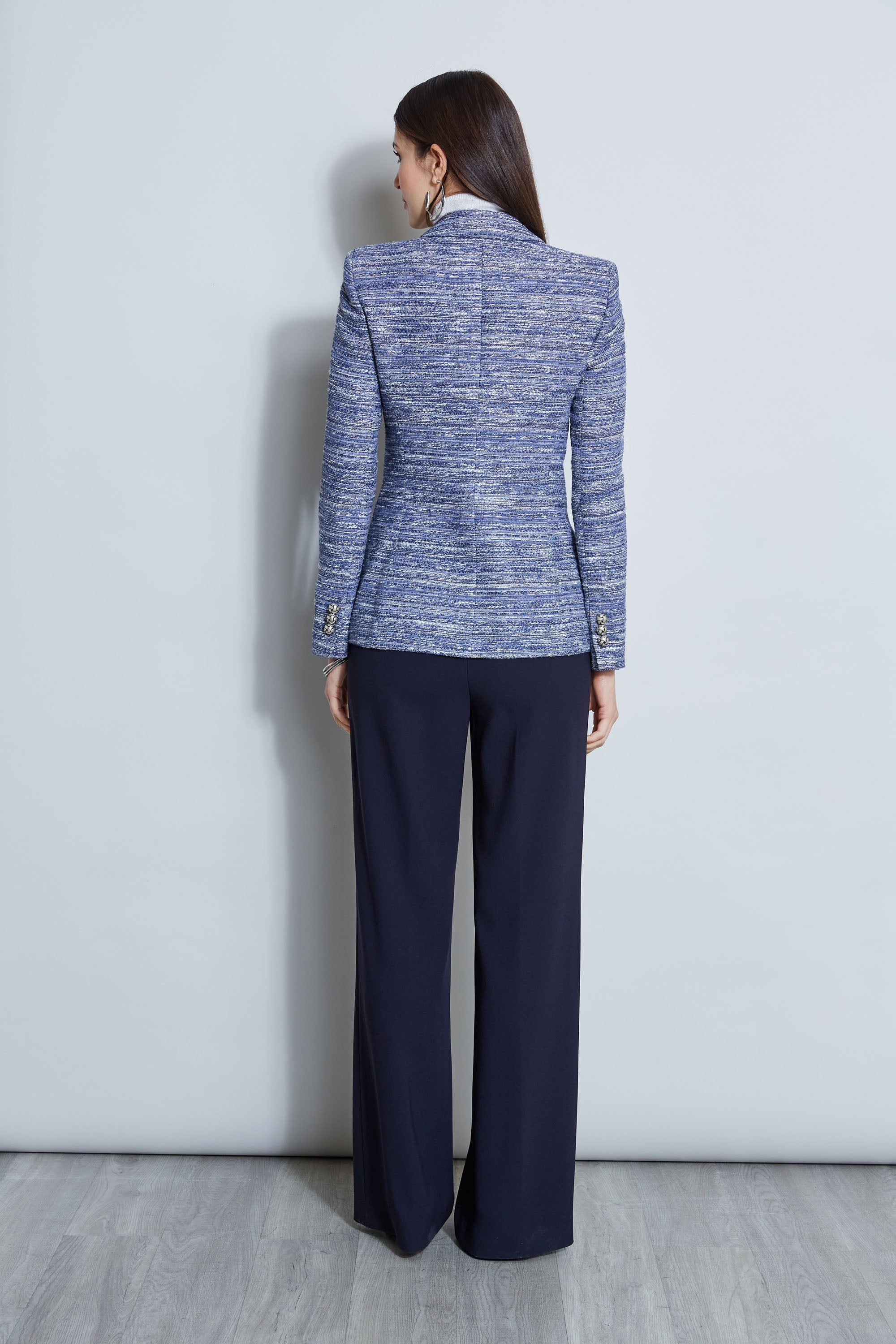 Tweed Panel Single Button Blazer | Elie Tahari BLUE MULTI