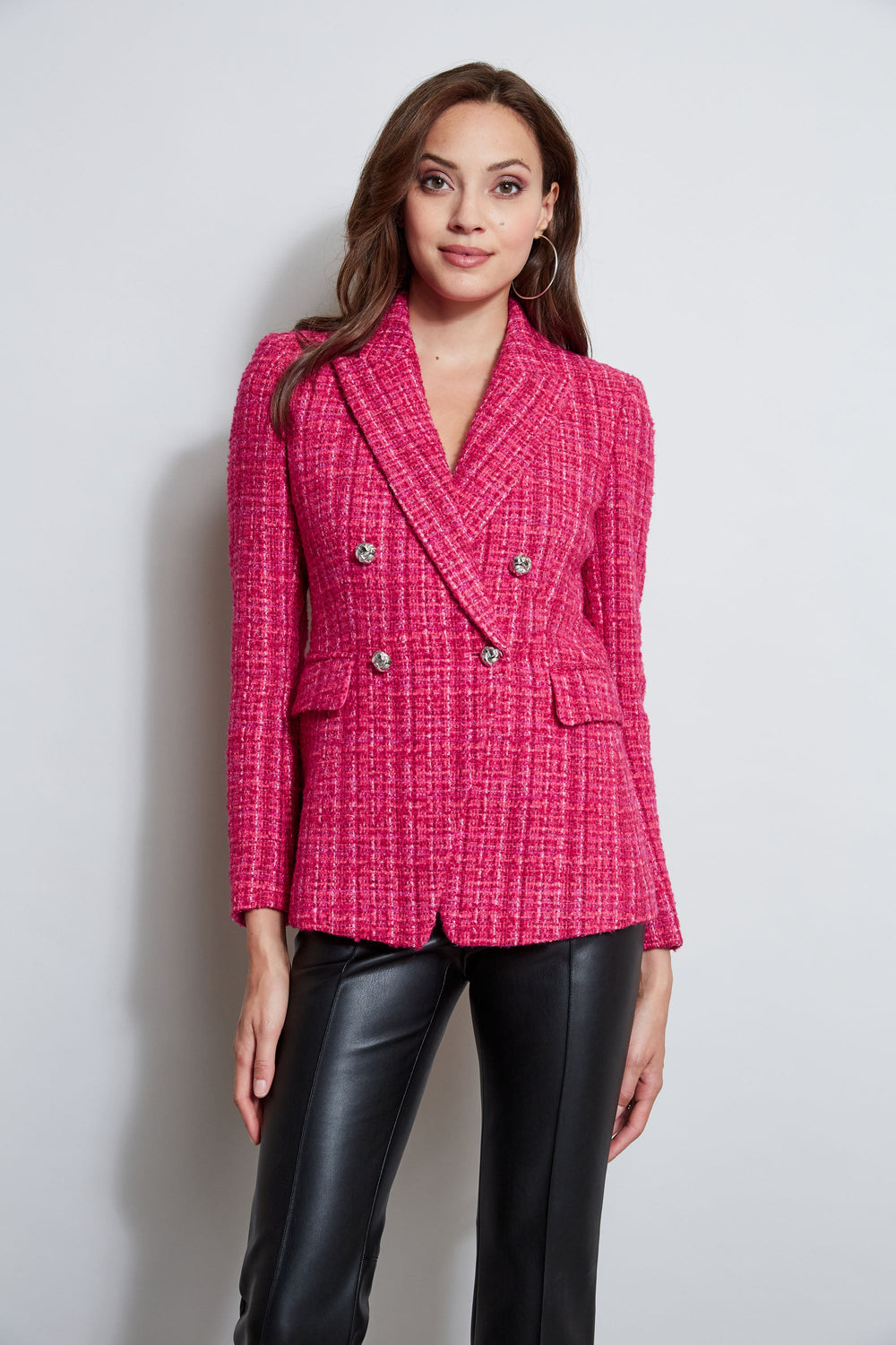 Tweed Double Breasted Blazer | Elie Tahari ELECTRIC PINK