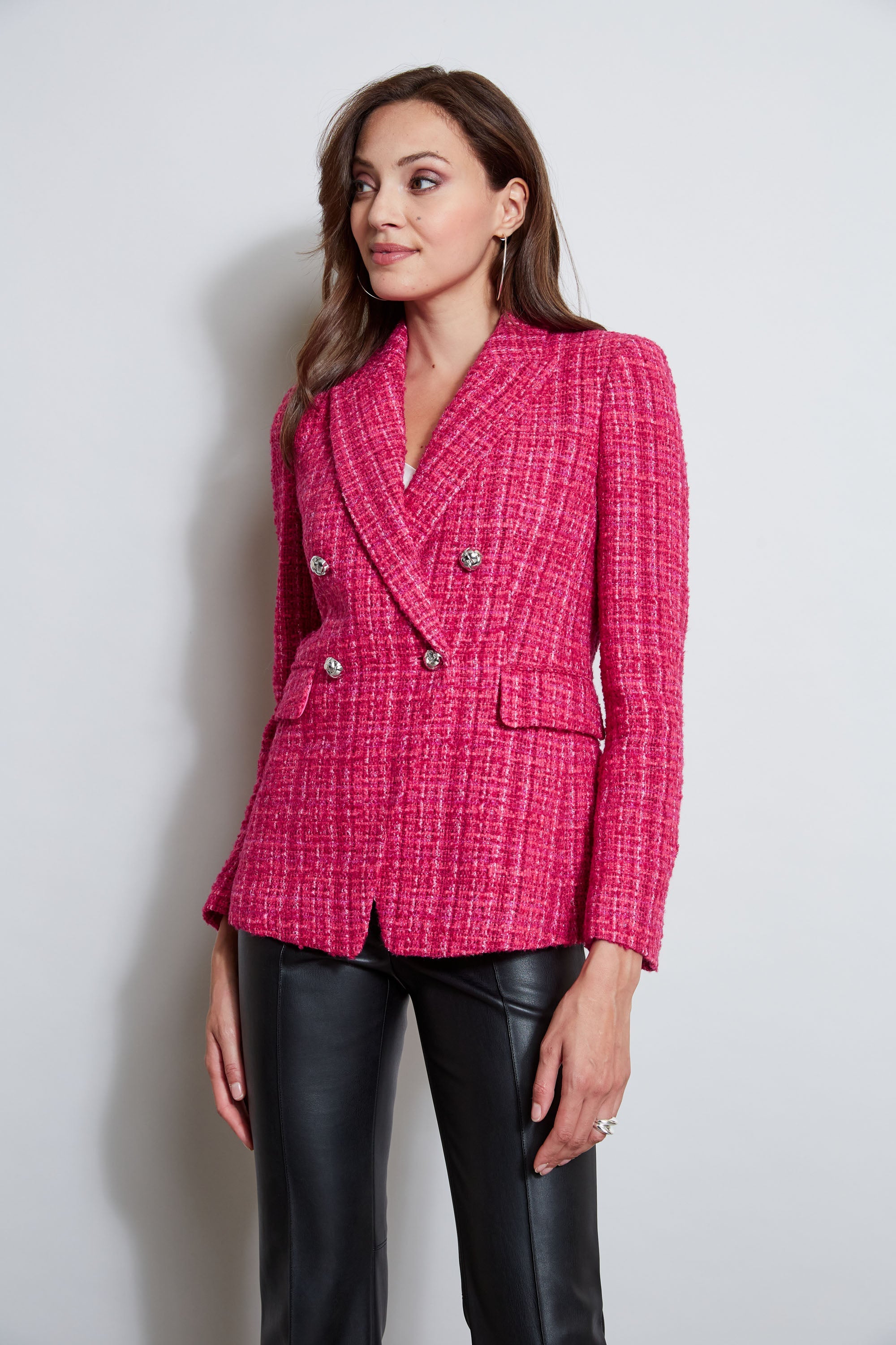Tweed Double Breasted Blazer | Elie Tahari ELECTRIC PINK