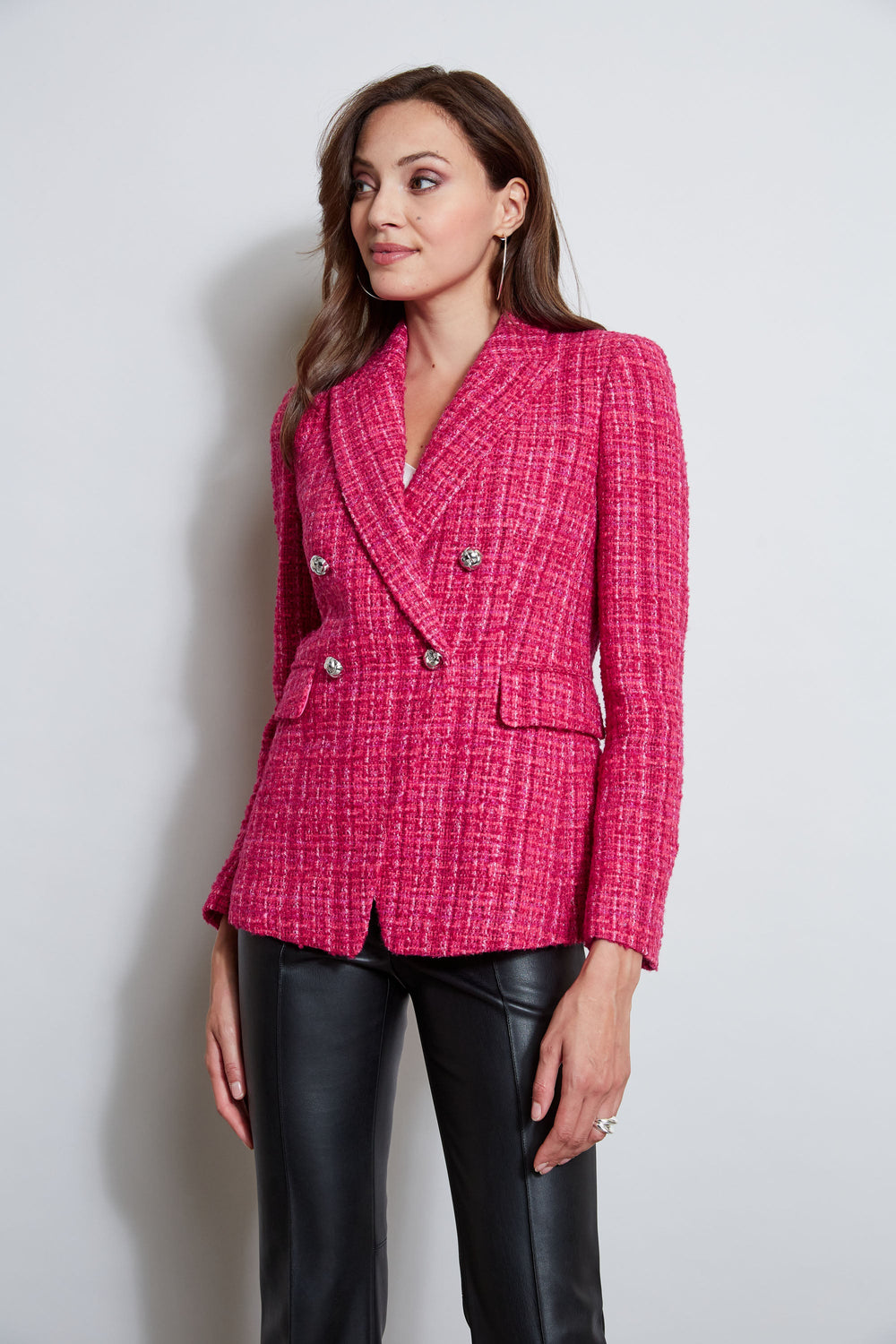 Tweed Double Breasted Blazer | Elie Tahari ELECTRIC PINK
