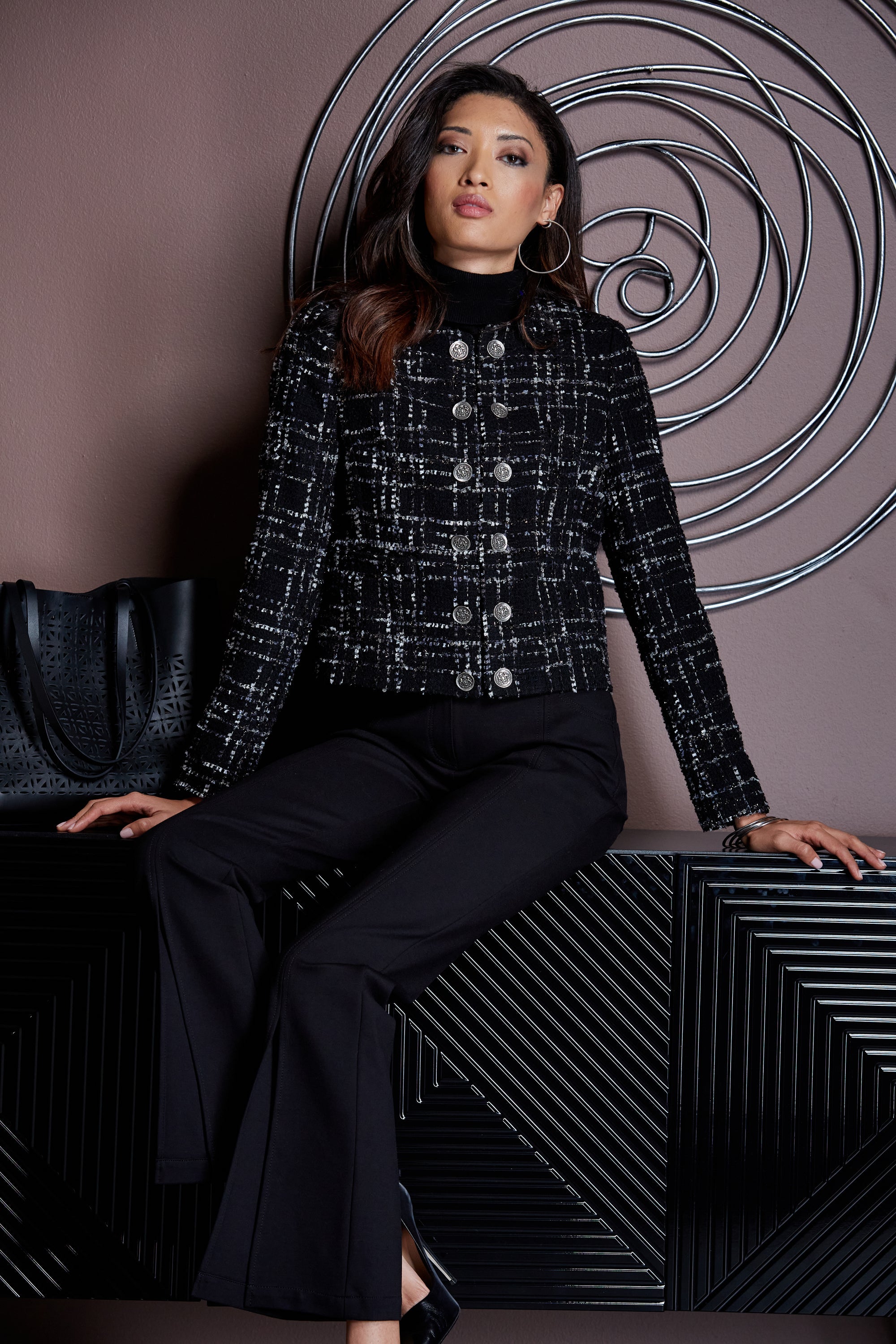 Metallic Kissed Tweed Jacket | Elie Tahari BLACK MULTI