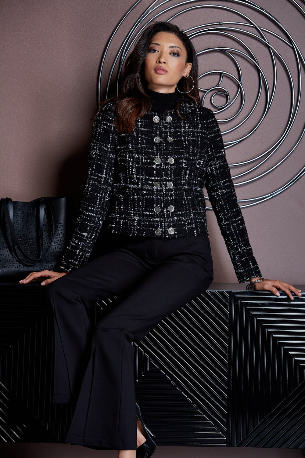 Metallic Kissed Tweed Jacket | Elie Tahari BLACK MULTI