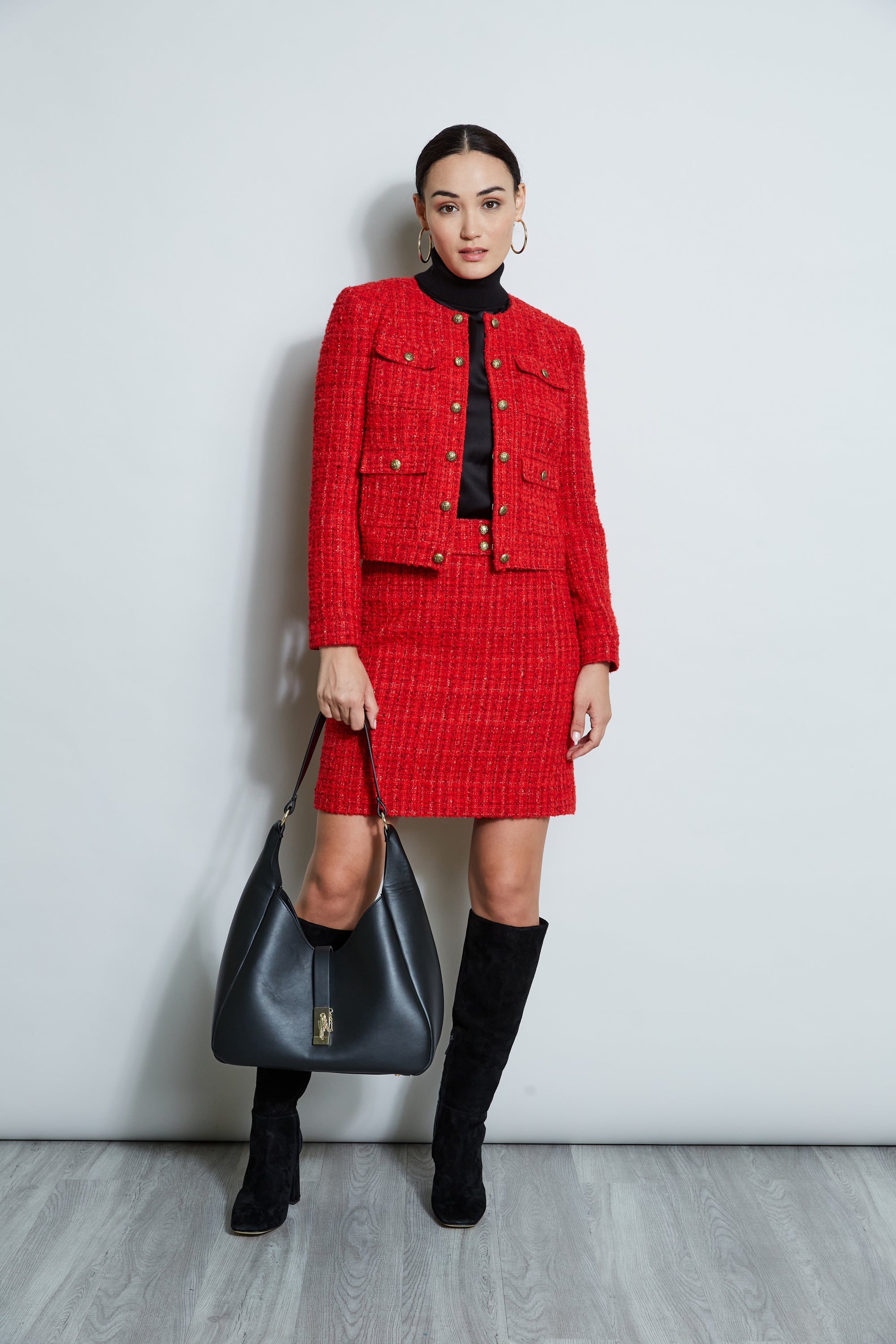 French Tweed Button Jacket | Elie Tahari FLAME RED