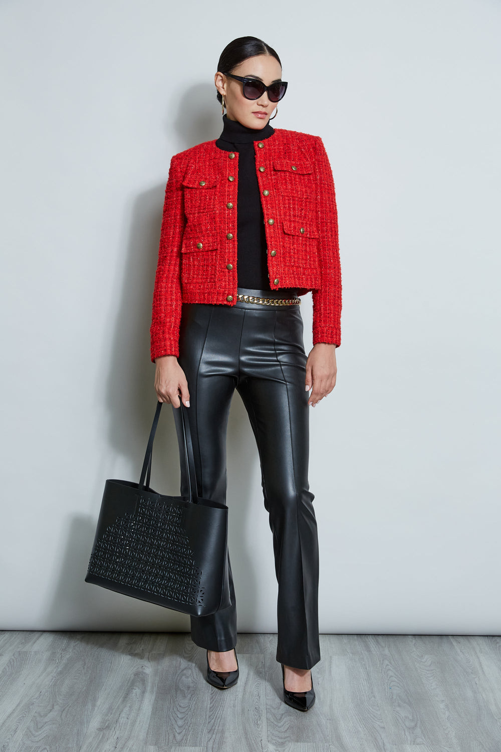 French Tweed Button Jacket | Elie Tahari FLAME RED