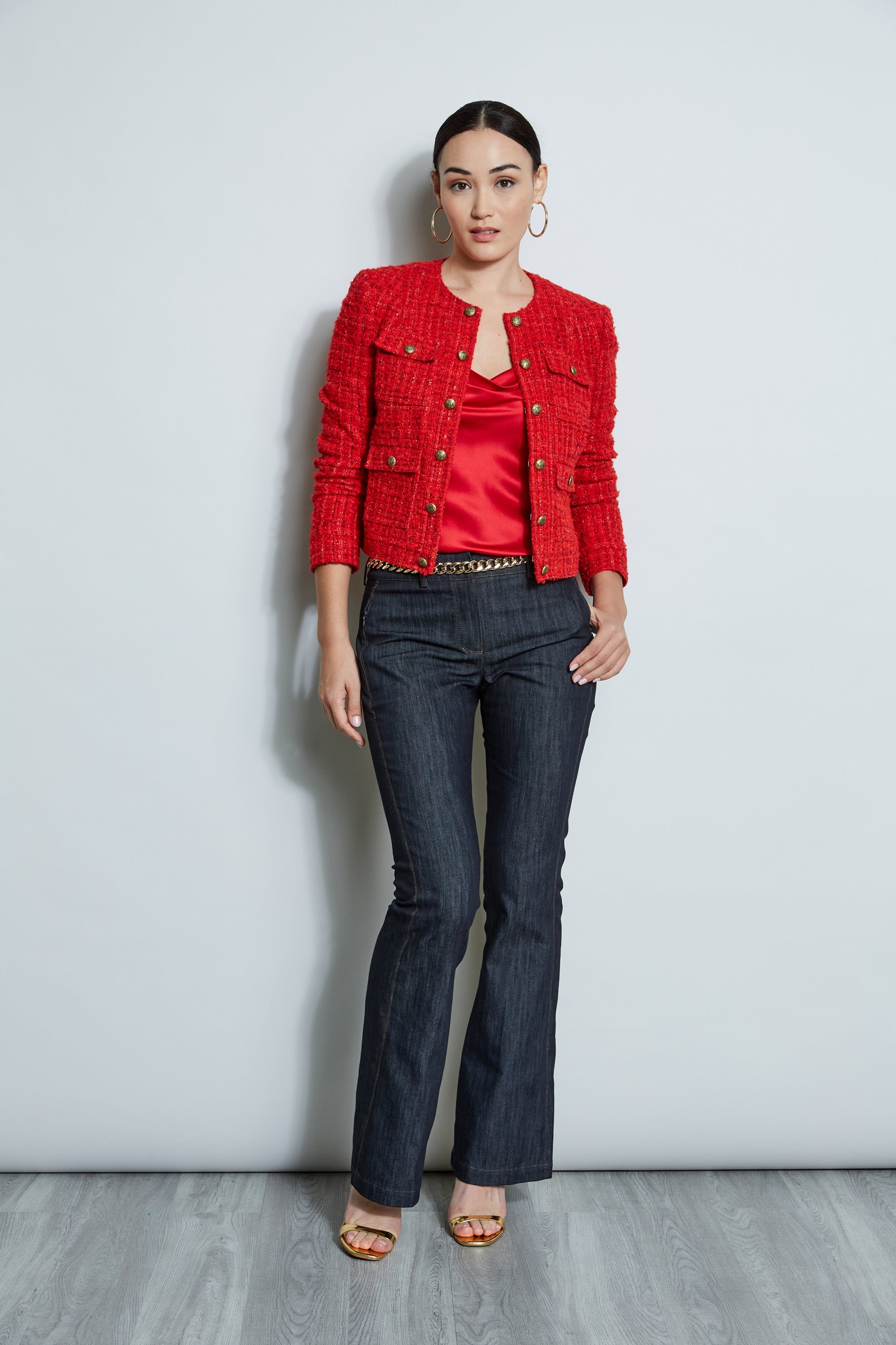 French Tweed Button Jacket | Elie Tahari FLAME RED