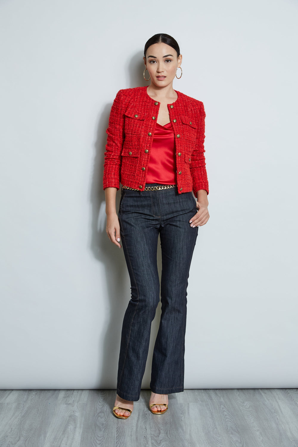 French Tweed Button Jacket | Elie Tahari FLAME RED