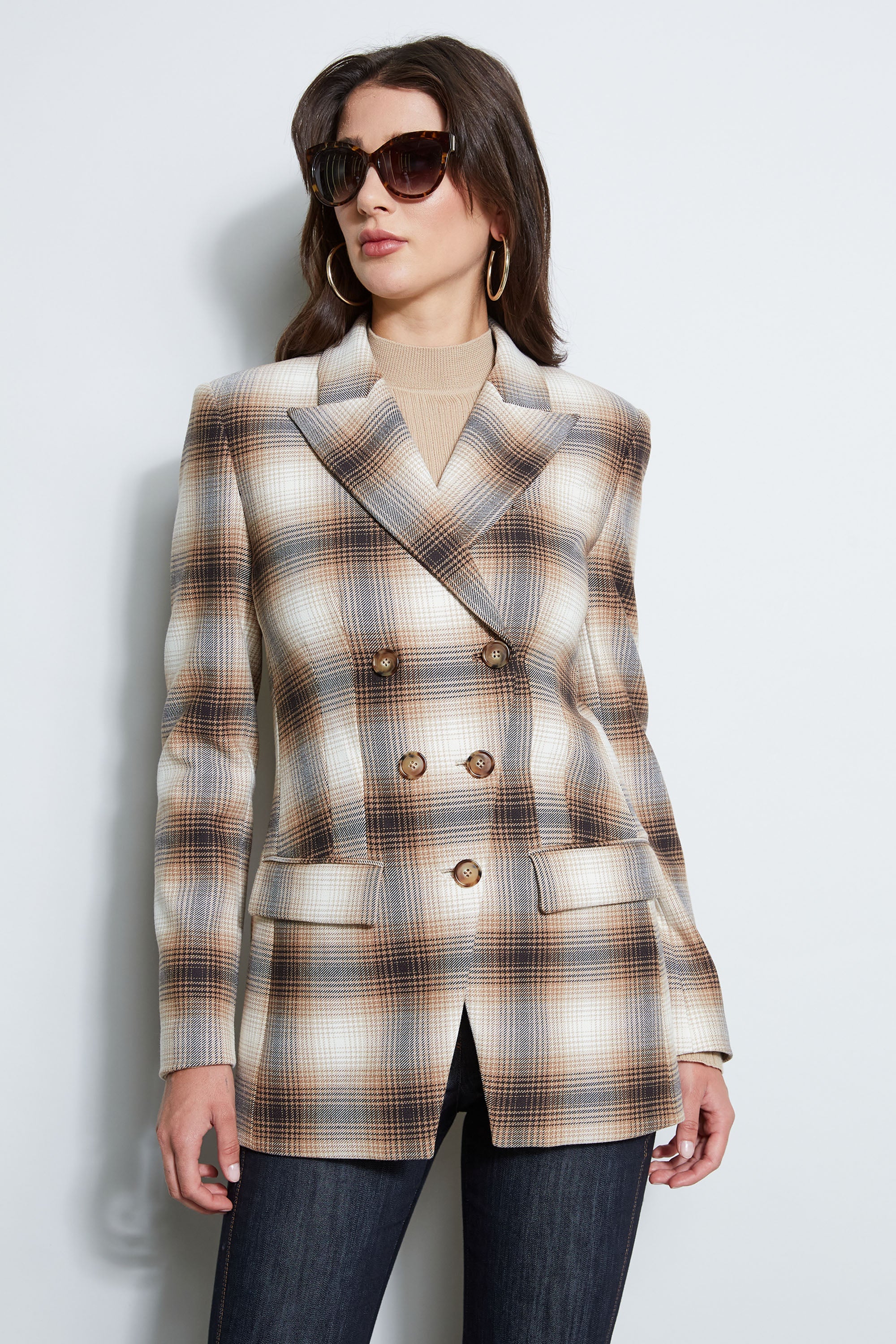 Double Breasted Ombre Plaid Blazer | Elie Tahari MULTI