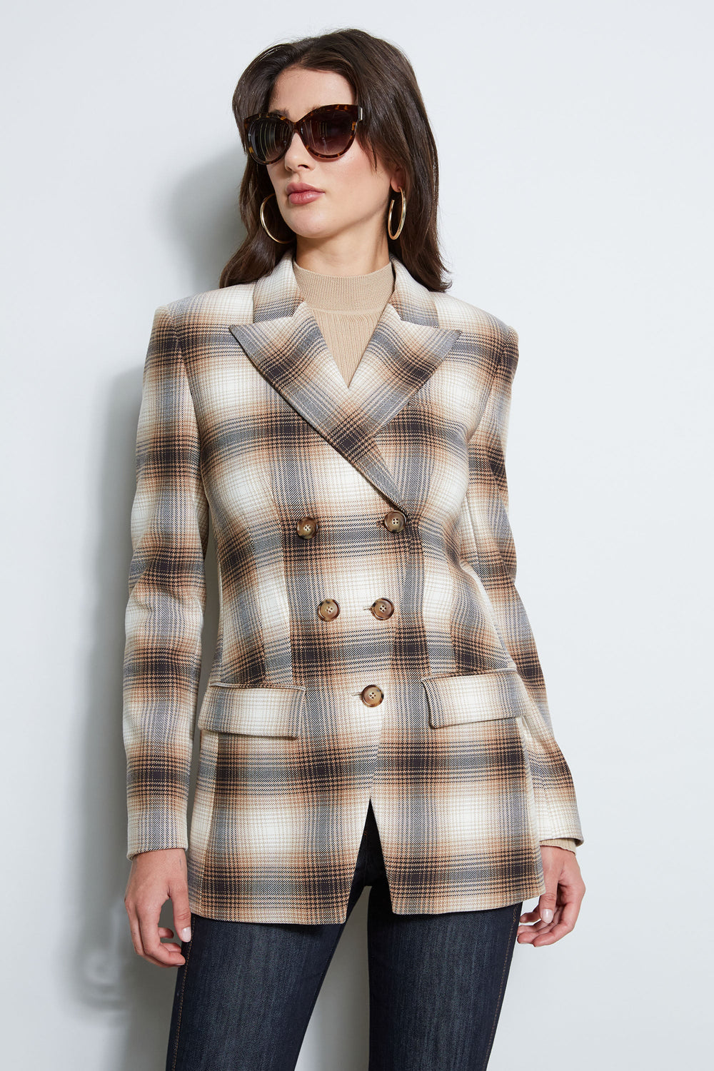 Double Breasted Ombre Plaid Blazer | Elie Tahari MULTI