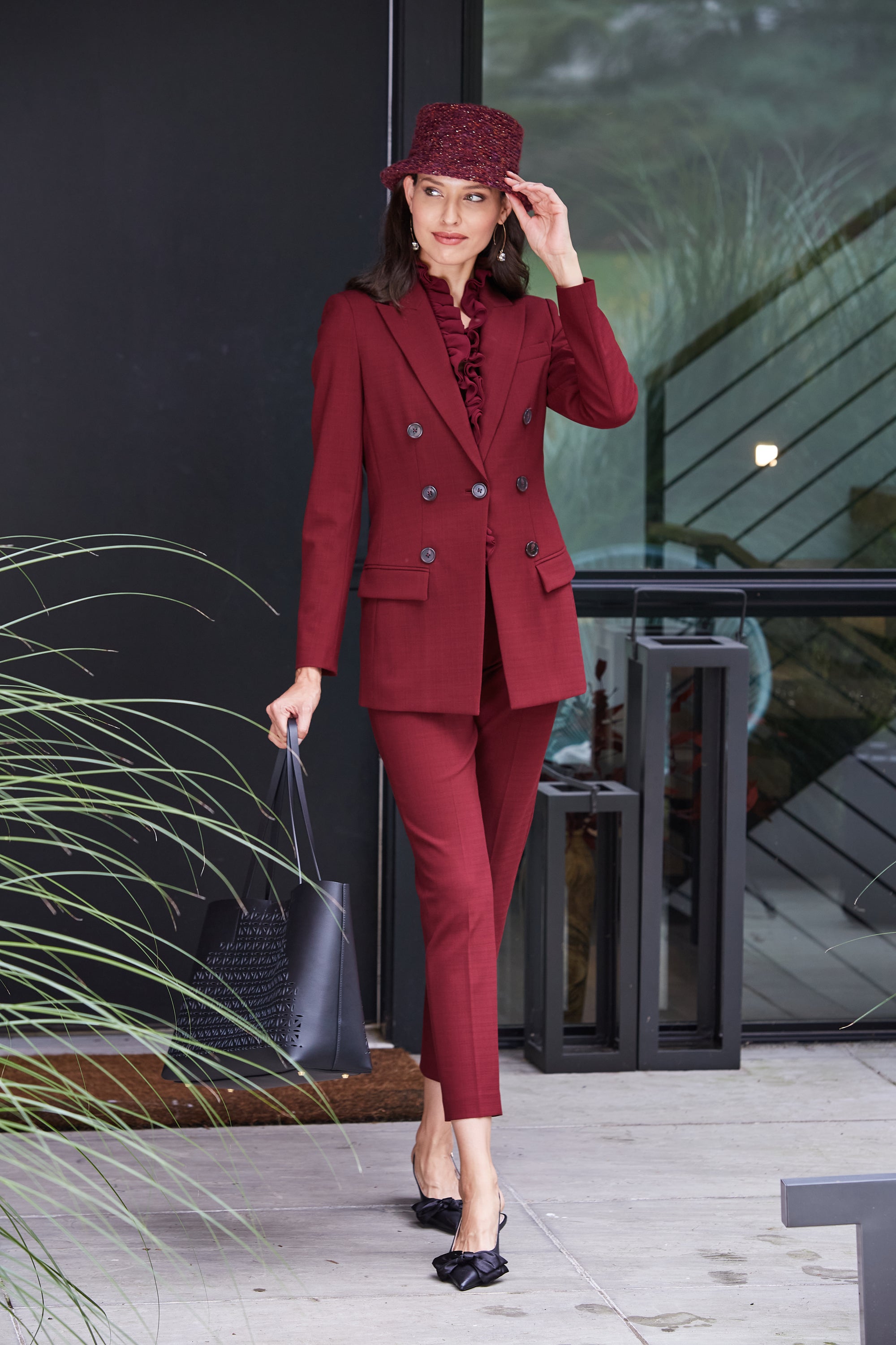 7 Button Blazer | Elie Tahari BORDEAUX