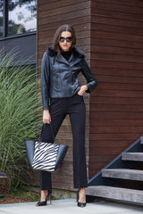 Faux Fur Collar Moto Jacket | Elie Tahari BLACK