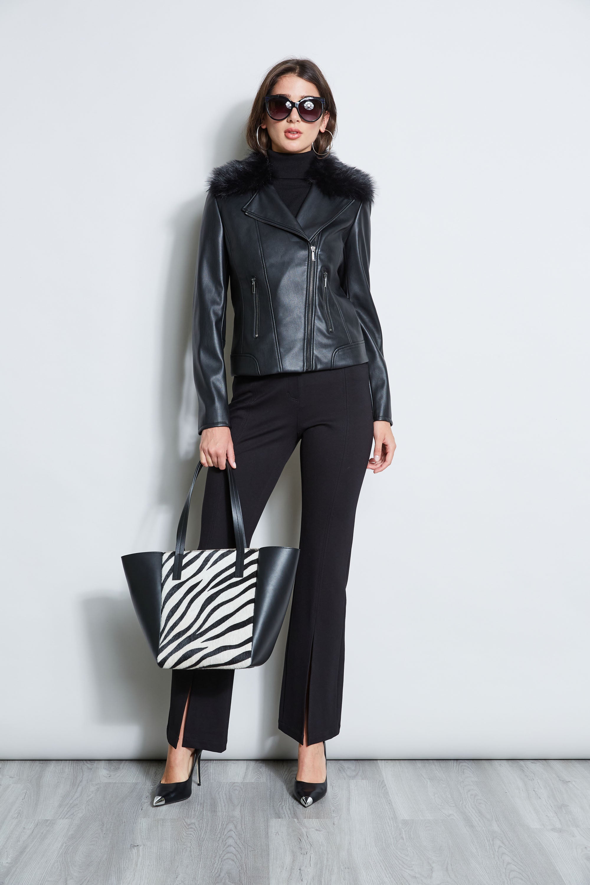 Faux Fur Collar Moto Jacket | Elie Tahari BLACK