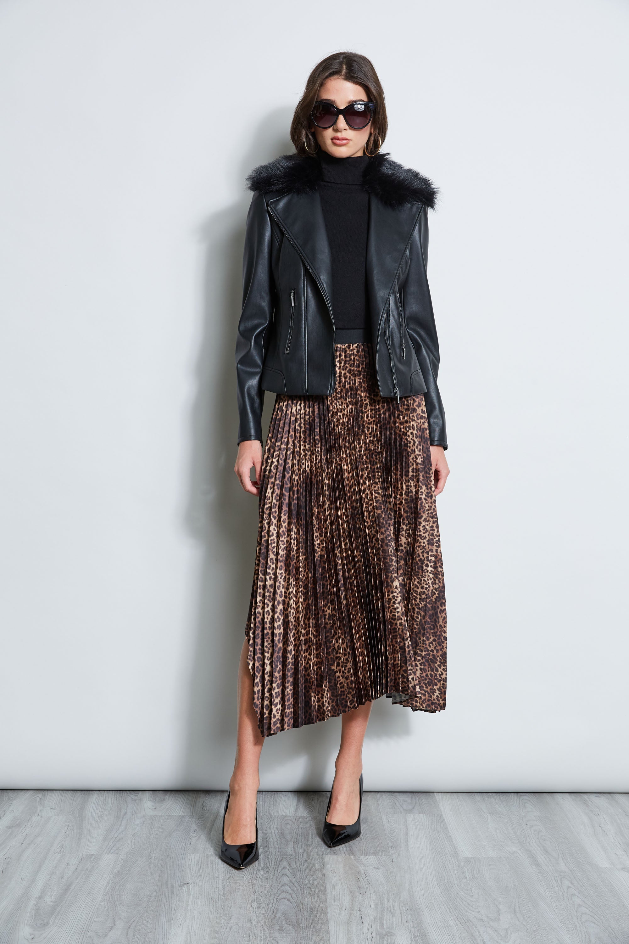 Faux Fur Collar Moto Jacket | Elie Tahari BLACK