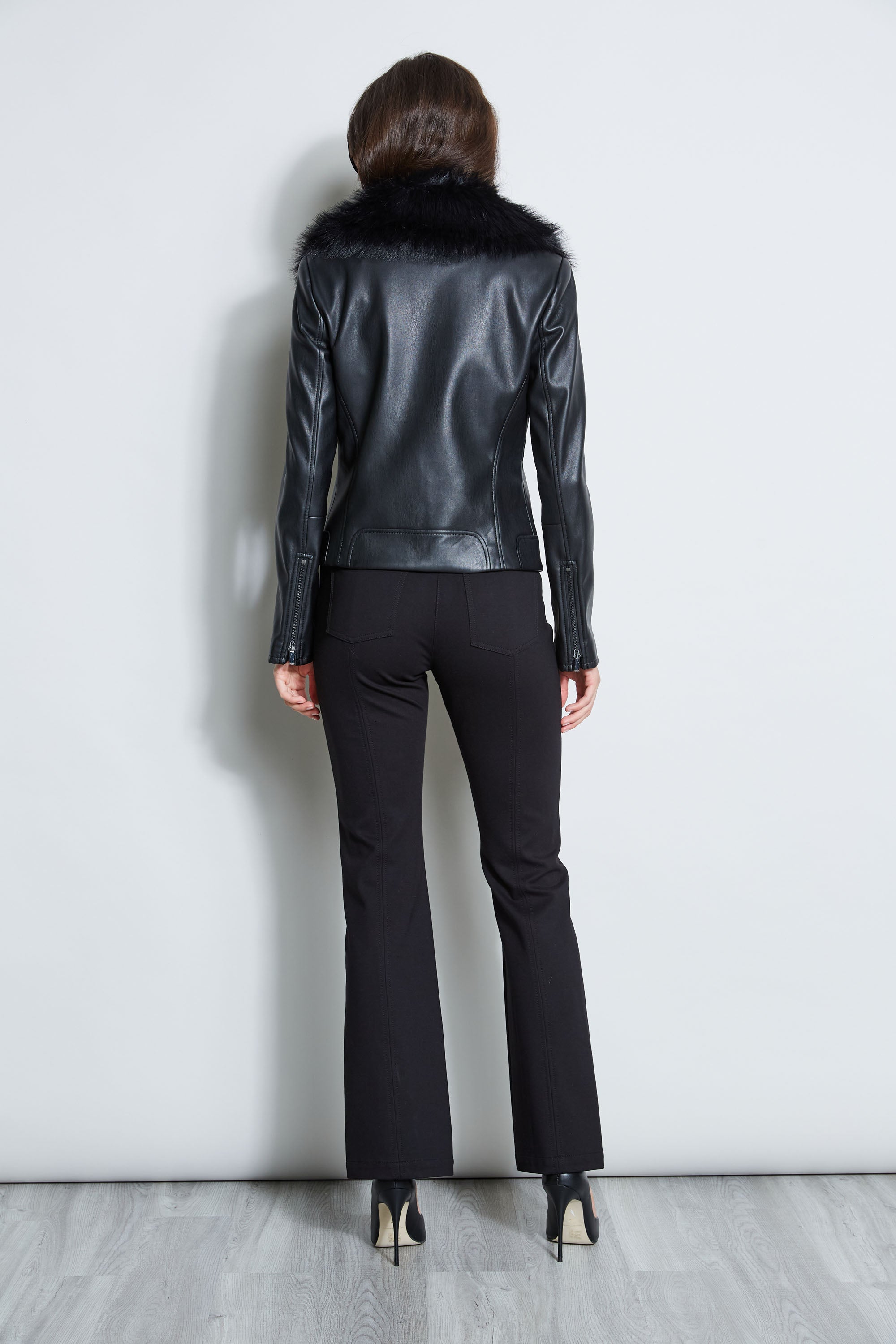 Faux Fur Collar Moto Jacket | Elie Tahari BLACK