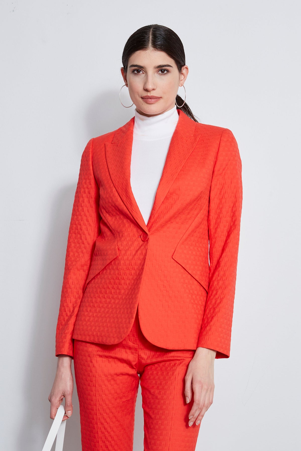 Jacquard Stretch Panel Blazer | Elie Tahari TOMATO