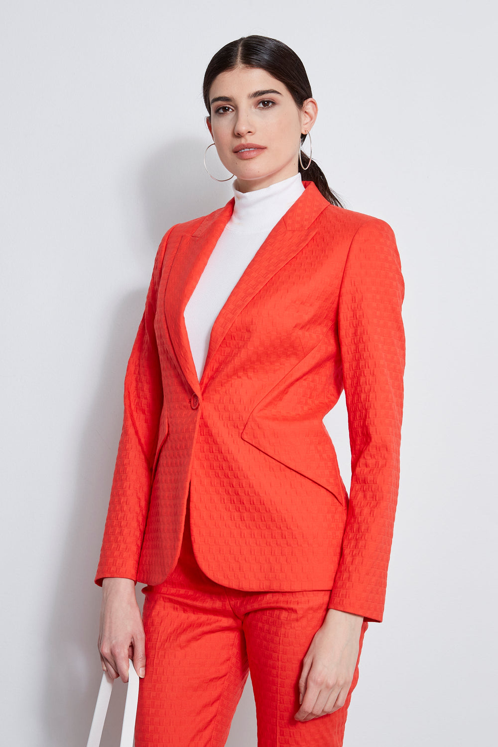 Jacquard Stretch Panel Blazer | Elie Tahari TOMATO